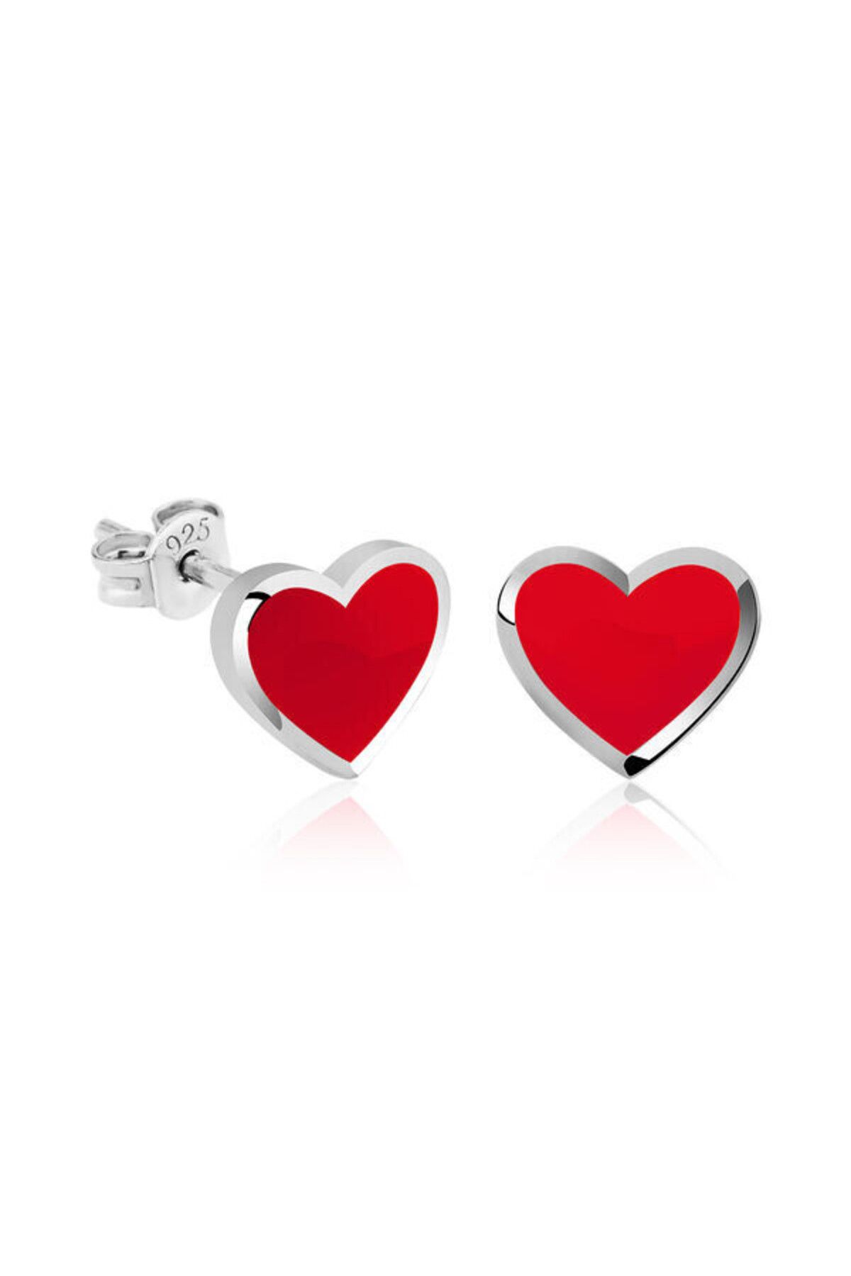 shop Kalp Kırmızı Çivili 925 Ayar Gümüş Küpe