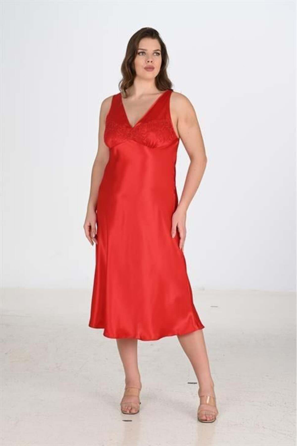 Findit 2li Kırmızı Sabahlık Takımı Bigsize 6226
