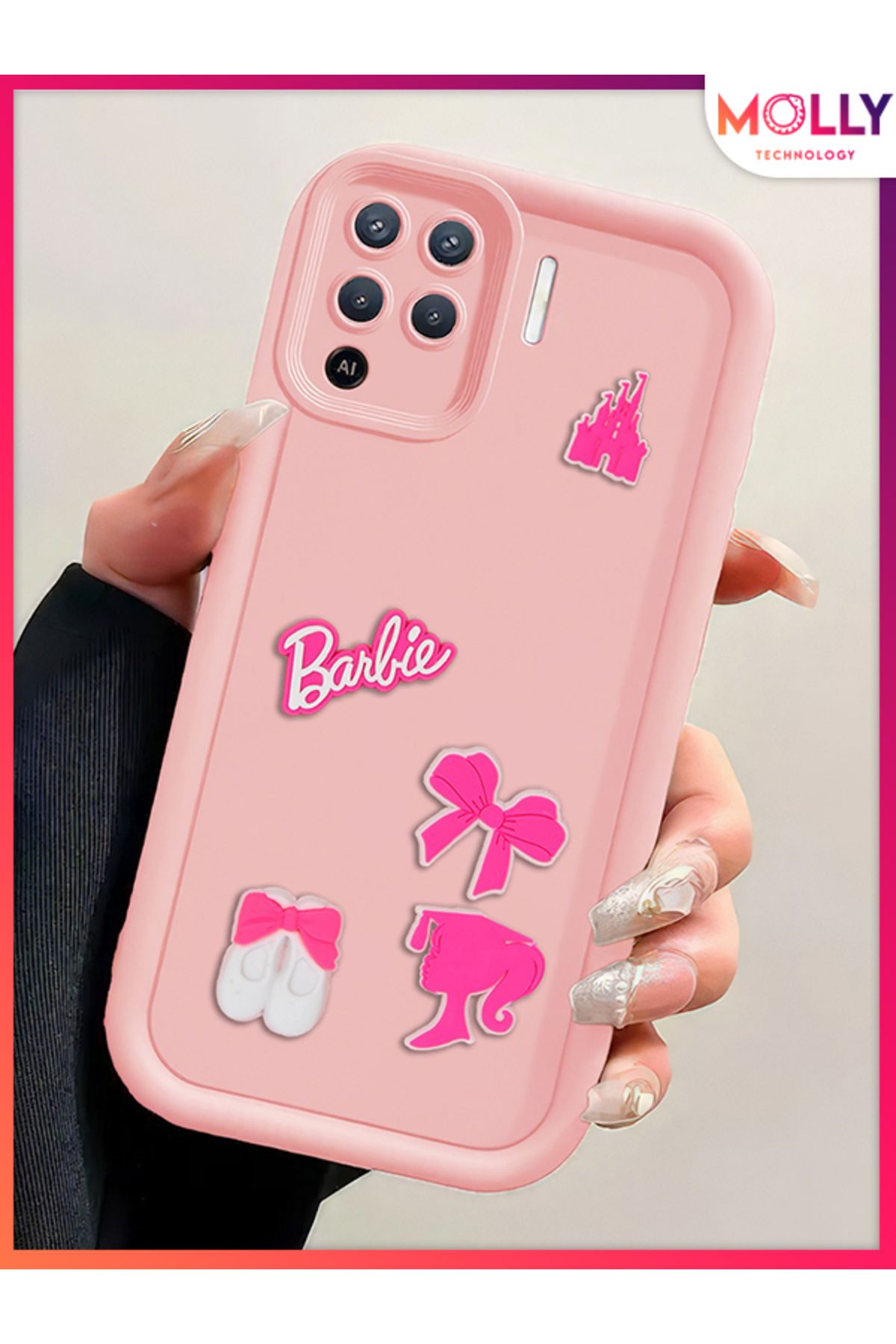 Molly Oppo Reno 5 Lite İçin Kum Pembesi Kenarları Kalın 3d Kabartmalı Donald Daisy Silikon Kılıf