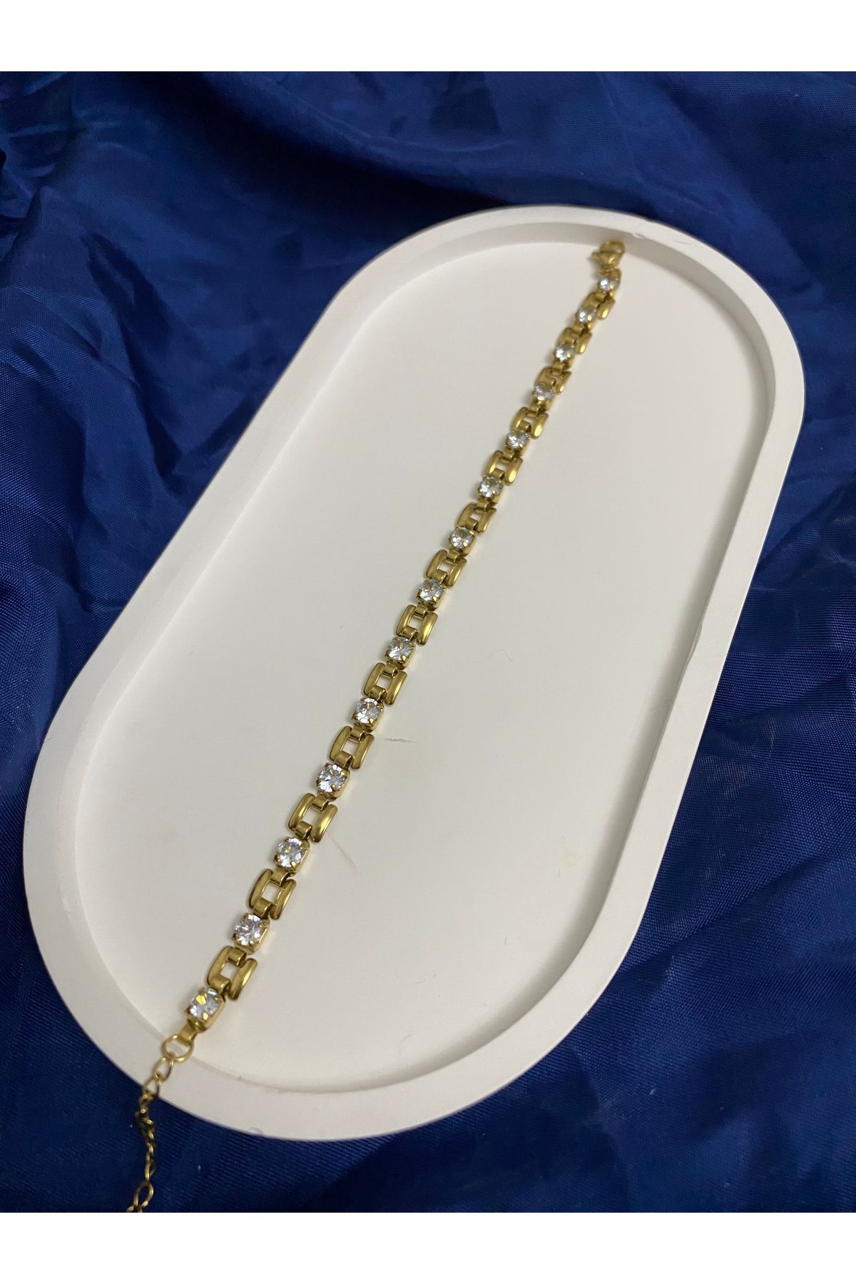 asem jewelry PARLAK ZİRKON TAŞLI GOLD RENK ÇELİK BİLEKLİK