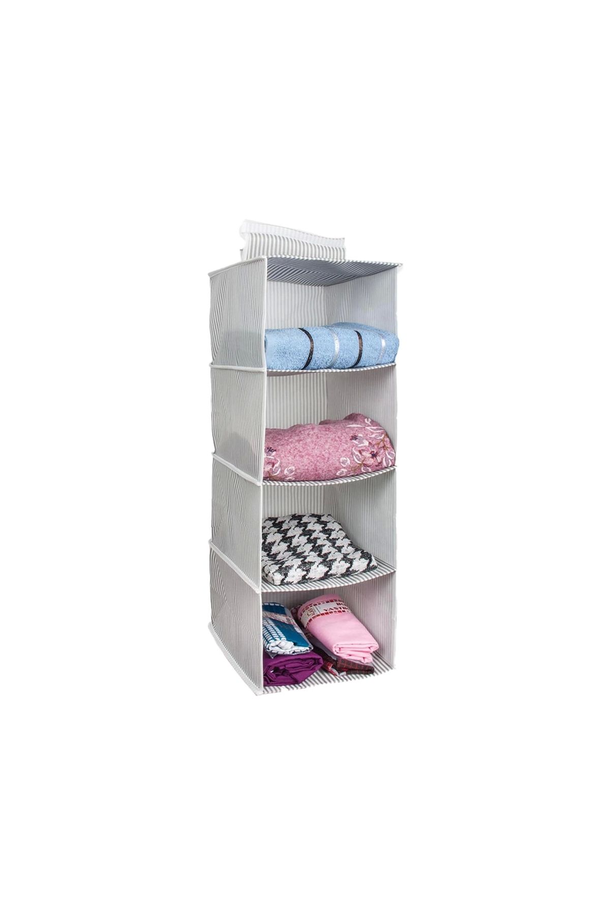 OurStyles Dolap İçi Düzenleyici Katlanabilir Çok Amaçlı 4 Bölmeli Çizgili Bez Organizer (siyah)