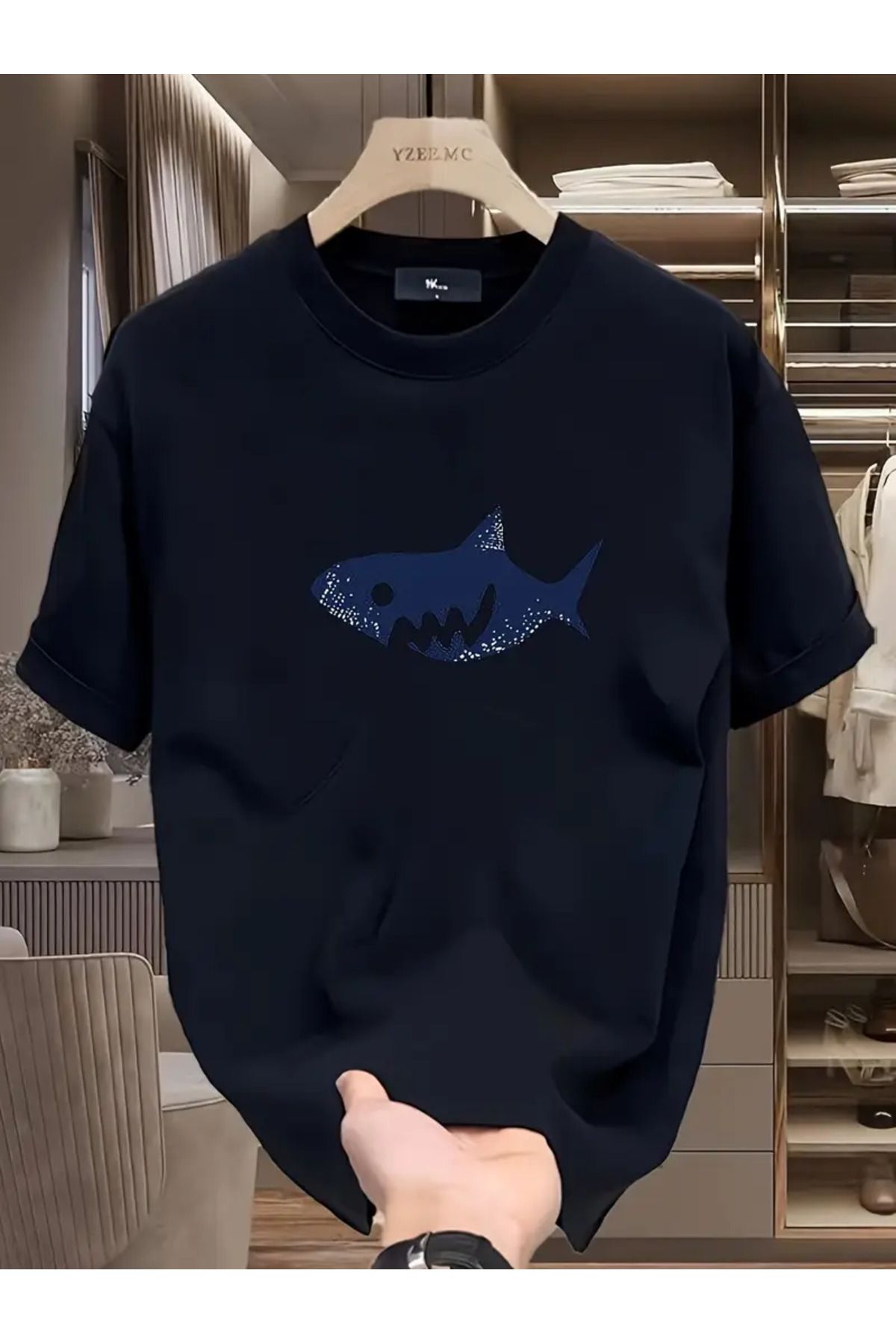 AEMİ Unisex Shark Oversize Bisiklet Yaka T-shirt