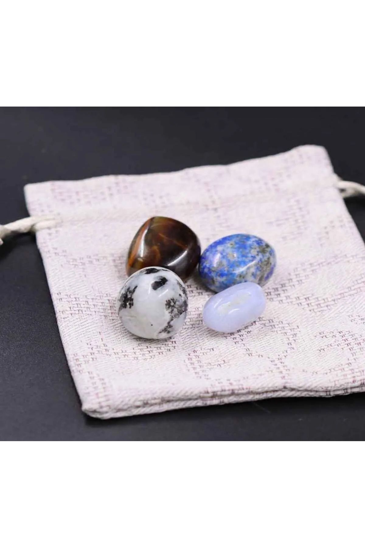 Taş-Mir Ay Taşı - Kalsedon - Lapis Lazuli - Kaplan Gözü 4’lü Set Doğal Taş