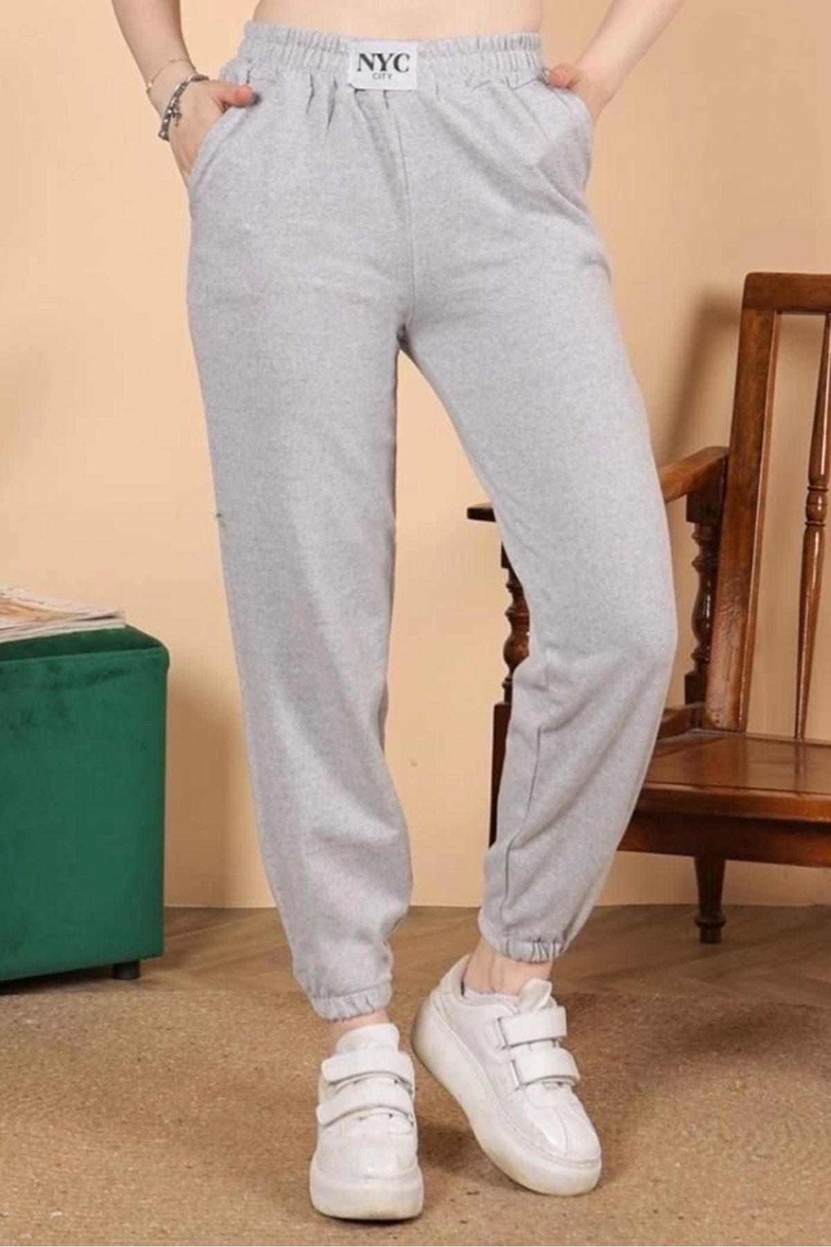 OurStyles Rahatlığın Şıklığı Tarz Gri Paçası Lastikli Eşofman Altı