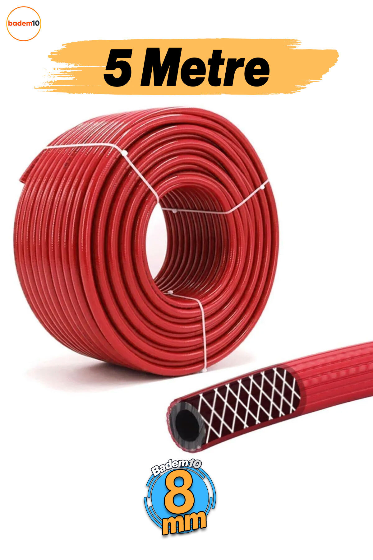 Badem10 Çelik 5 Metre Kompresör Thermo Hava Hortumu 8 mm - Sanayi Tipi Basınç Hortumu Spiralli