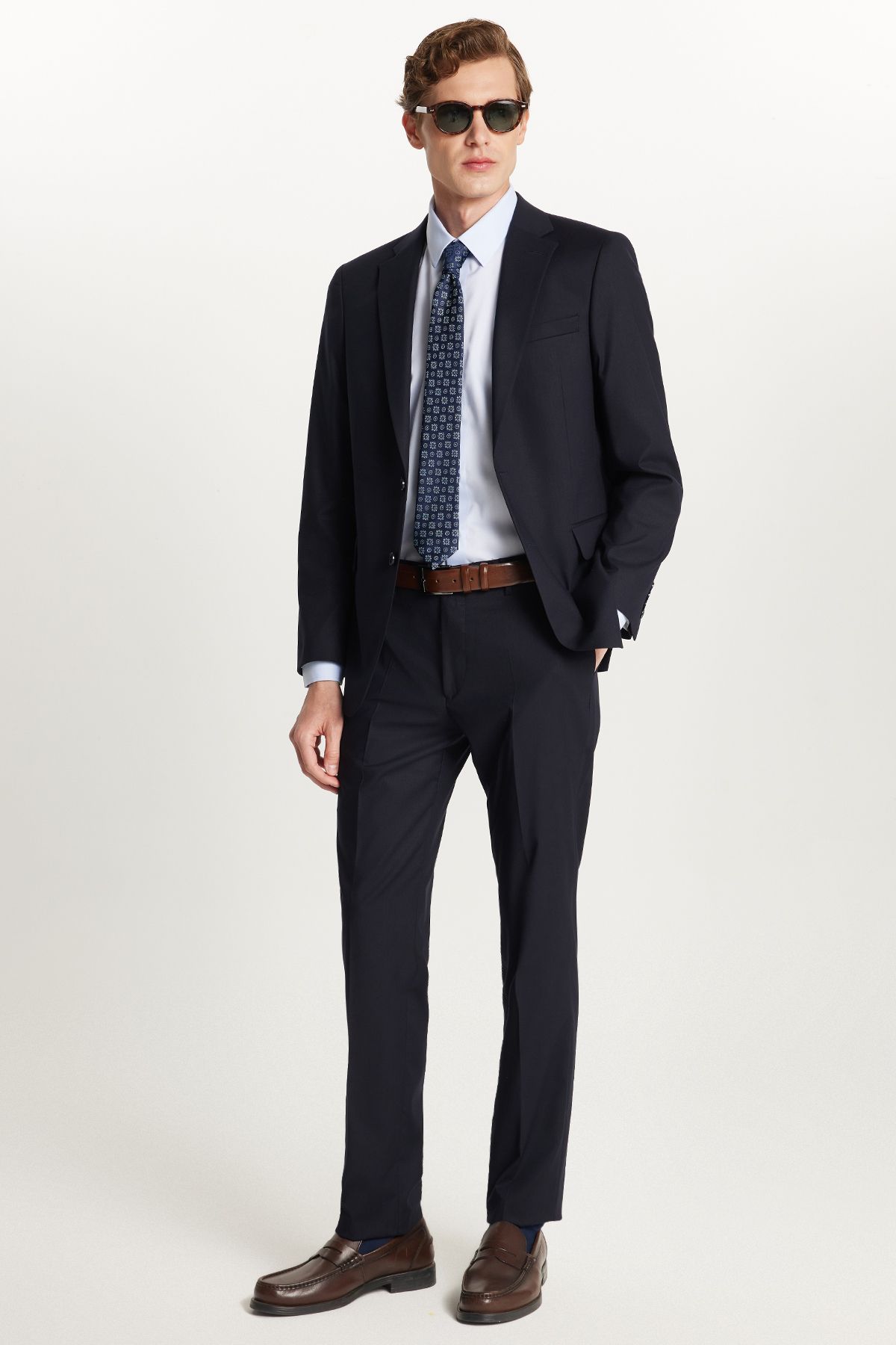 Tudors Erkek Slim Fit Mono Yaka Likralı Esnek Kumaş Lacivert Takım Elbise