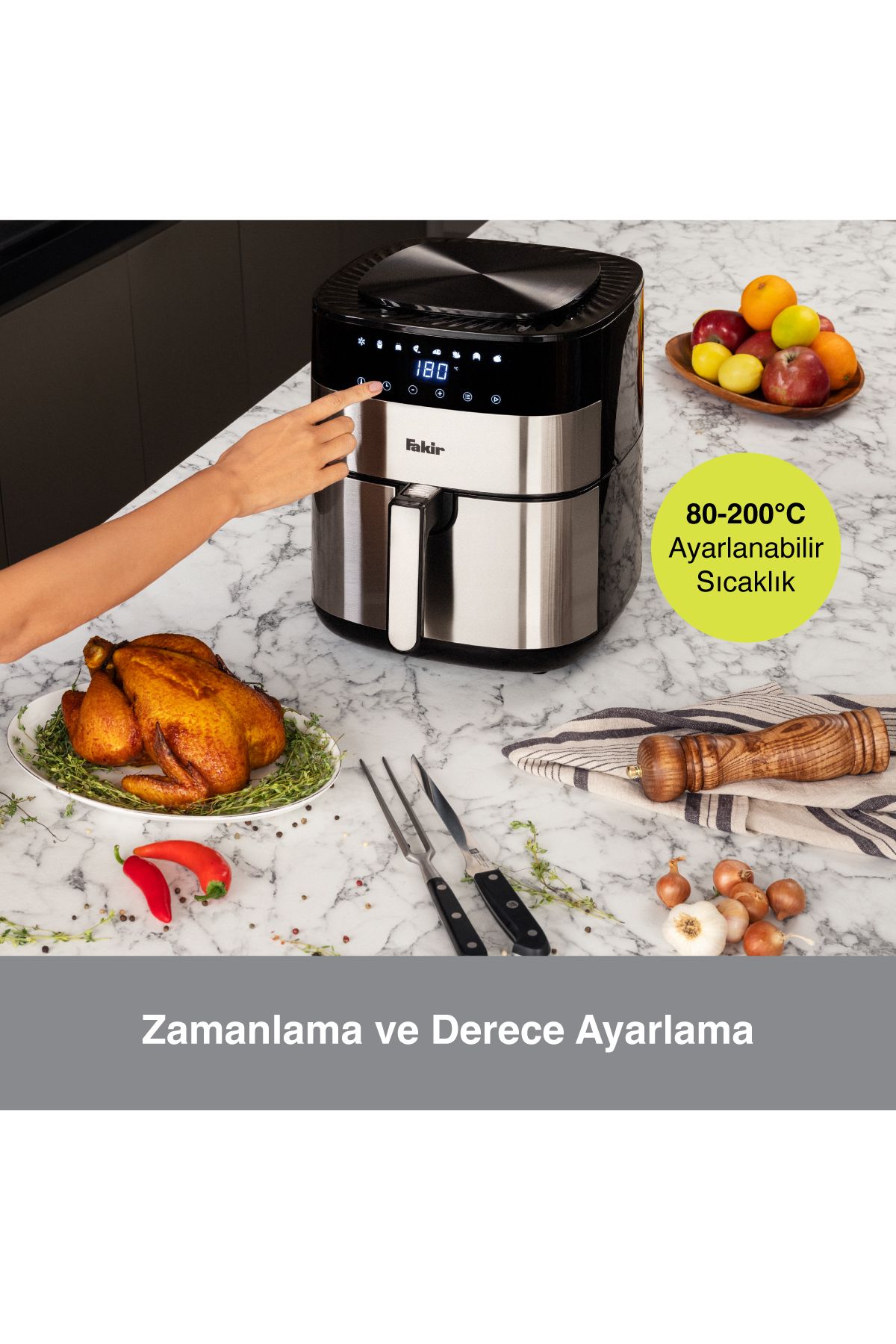 Fakir-Airfryer Uno Chefry 5l, 1750w, Ecran Digital, 200 °c, 8 Programe (INCL. DESHIDRATARE), Timer 7