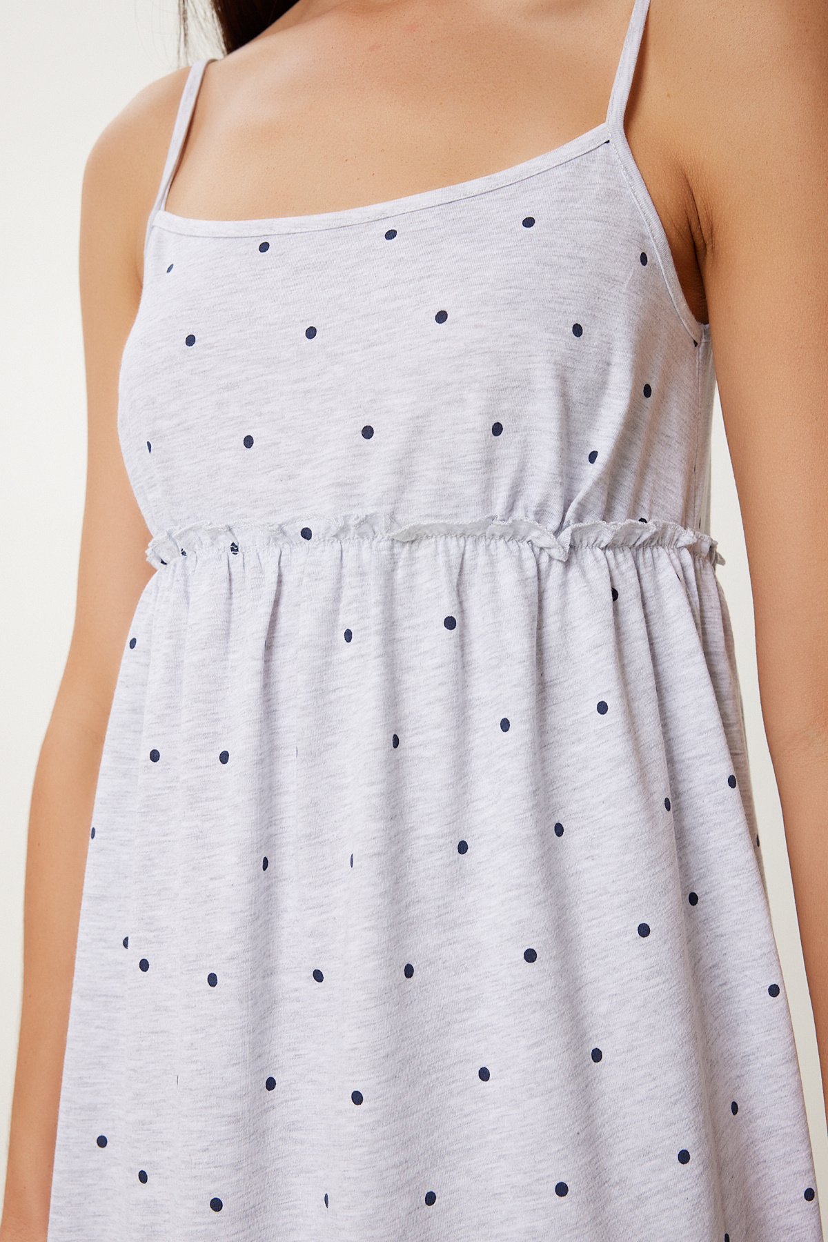 Happiness İstanbul-Women's Gray Melange Strap Soft Textured Cotton Knitted Nightgown Dress Ce00097 3
