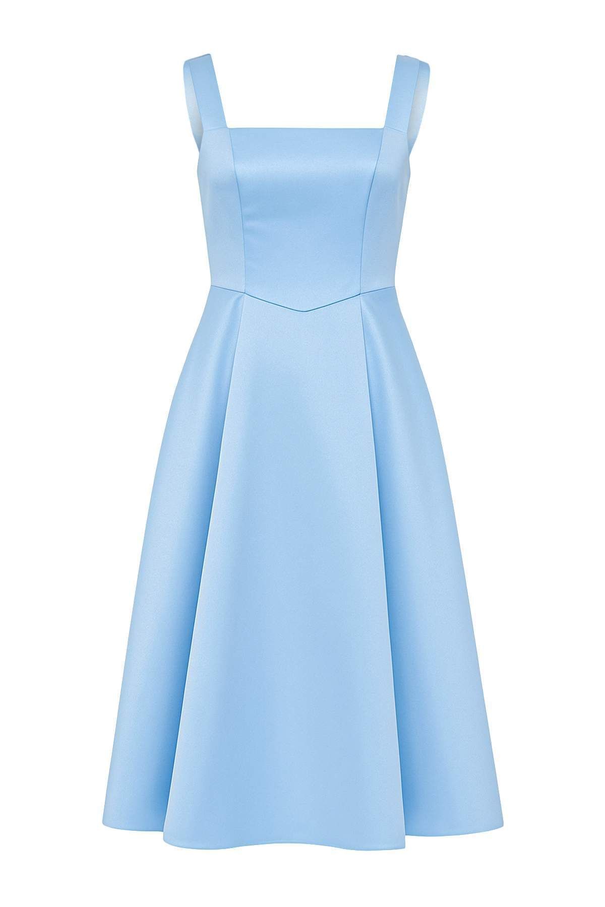 Trendyol Collection-Světle modré saténové tkané elegantní večerní šaty na promoci TPRAW25EL00040 7