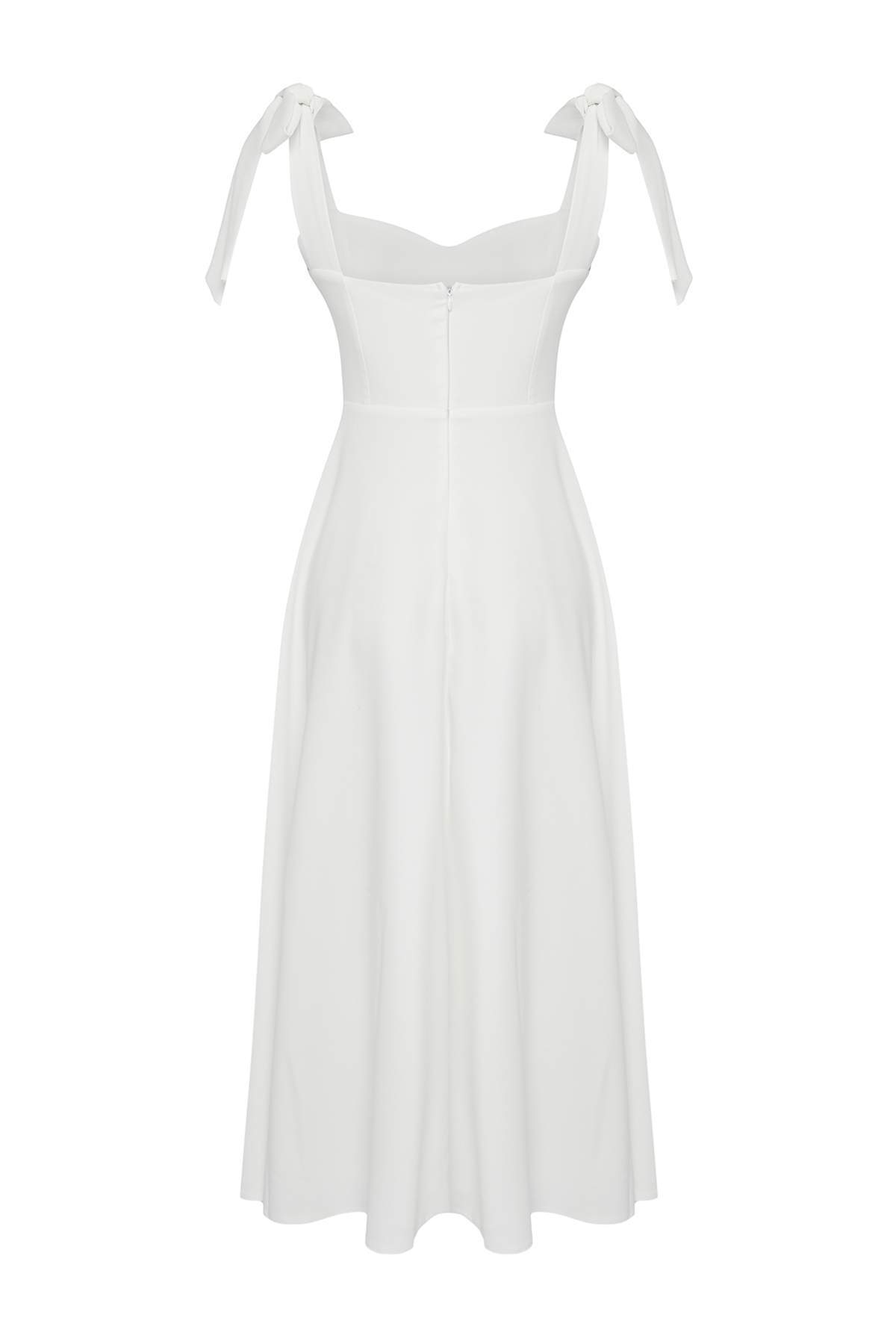 Trendyolmilla  Beyaz A-Kesim Askı Bağlama Detaylı Dokuma Midi Şık Abiye Gece Mezuniyet Elbisesi TPRSS24EL00251 - Görsel 7