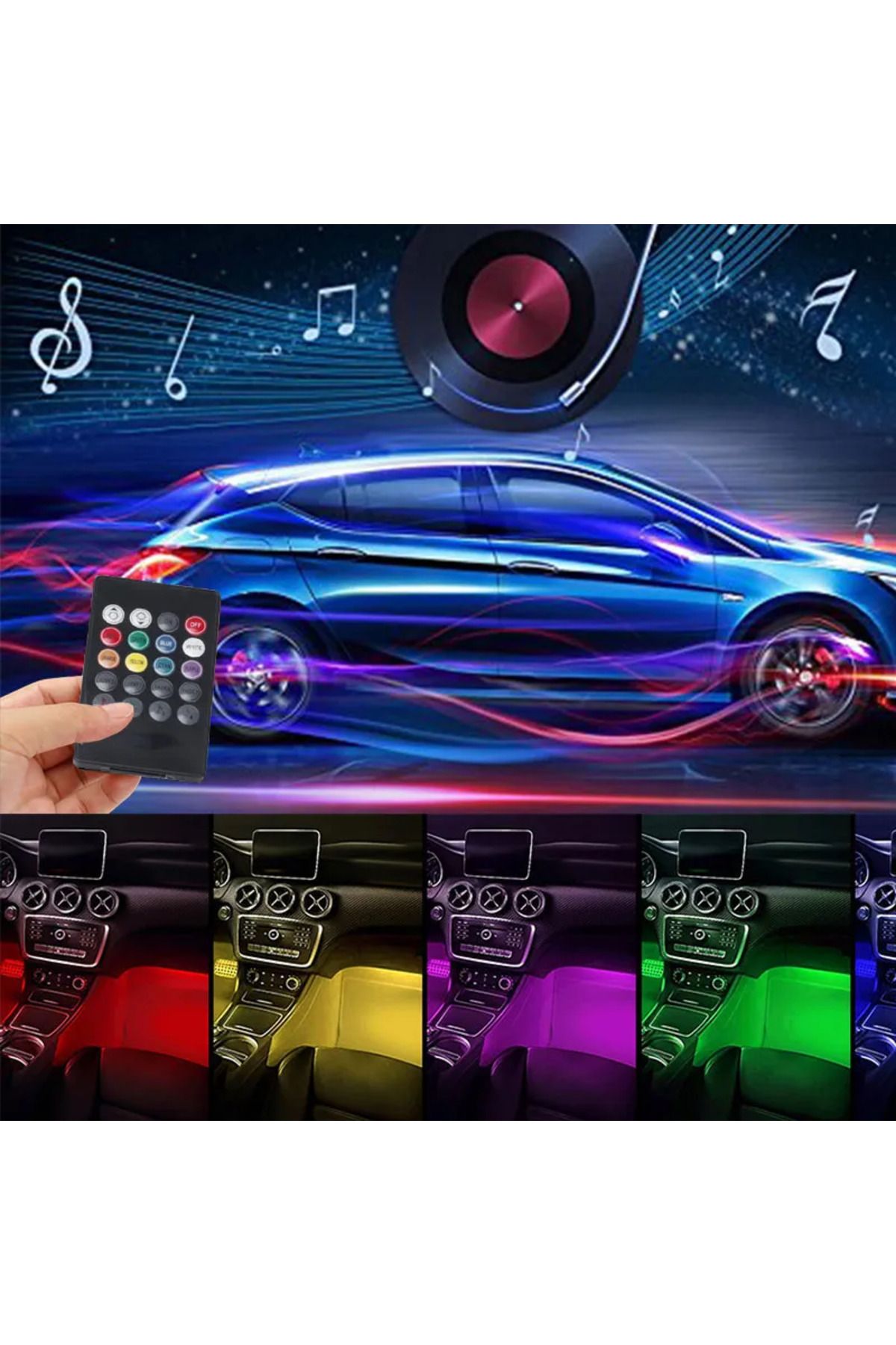 Kablosuz Araba LED Işık Şerit 4adet 12 LED RGB dekor Işıklar, Arabalar için 8 Renkli Uzaktan Kumanda