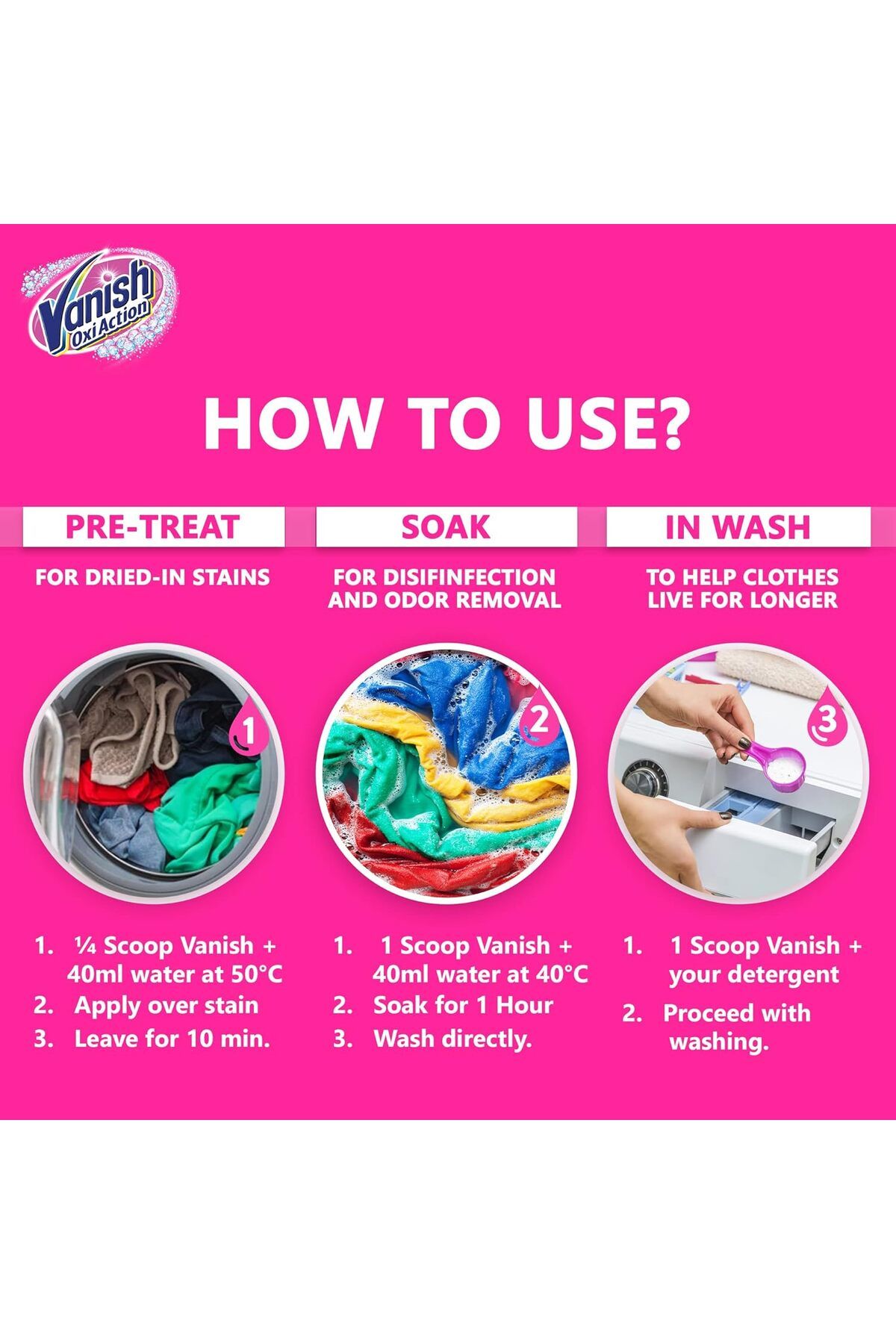 Vanish-Oxi Action Multi Power Stain Remover Powder with Scoop, Ideal for Washing Machine Use - 1kg 9