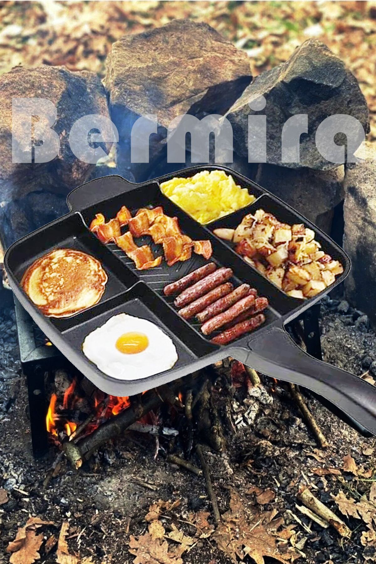 BERMİRA Home Collection Bermira Granit Tava Döküm 5 Gözlü Siyah Tava Yanmaz Yapışmaz Tava 5 Bölmeli 38x32 Cm