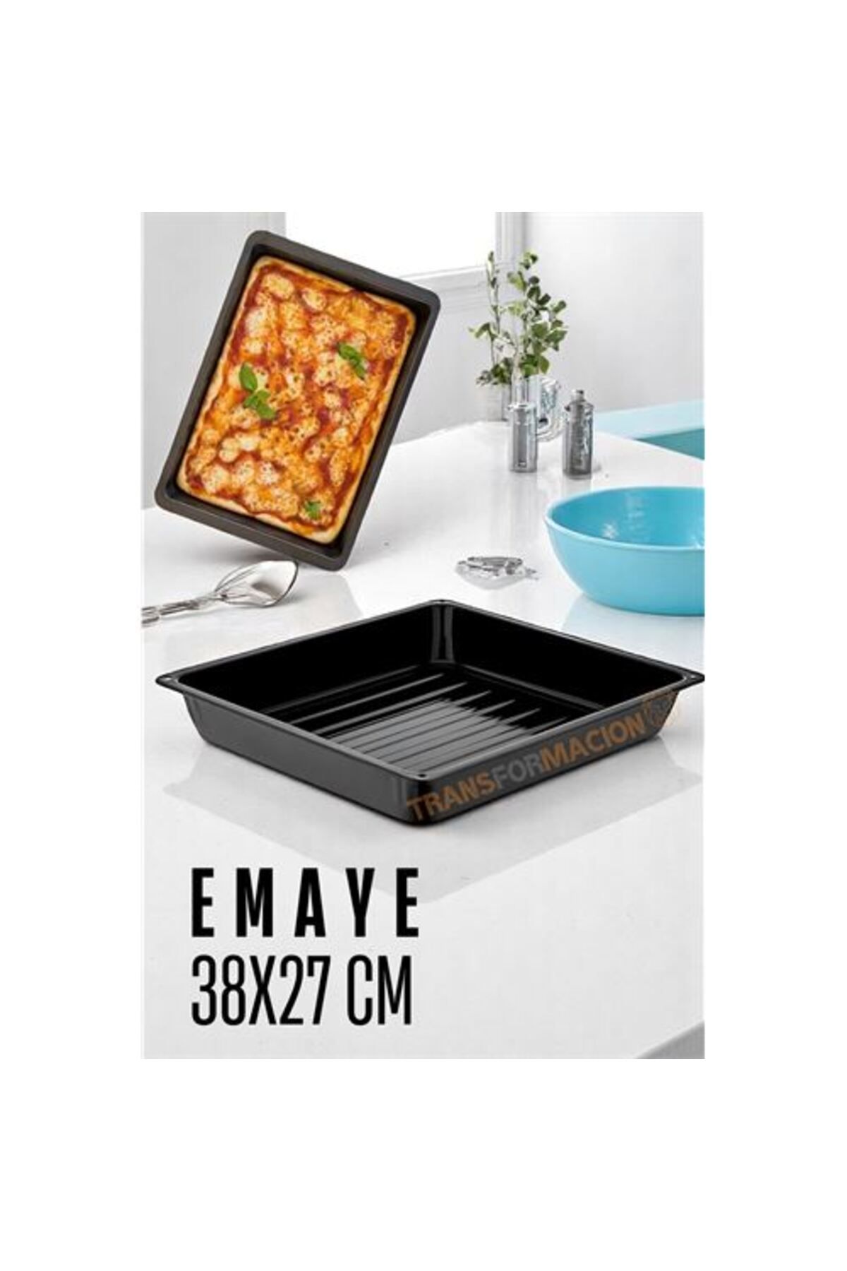 Store Engithalat Emaye Fırın Tepsisi Siyah - Dikdörtgen Emaye Fırın Tepsisi 38X27 Cm