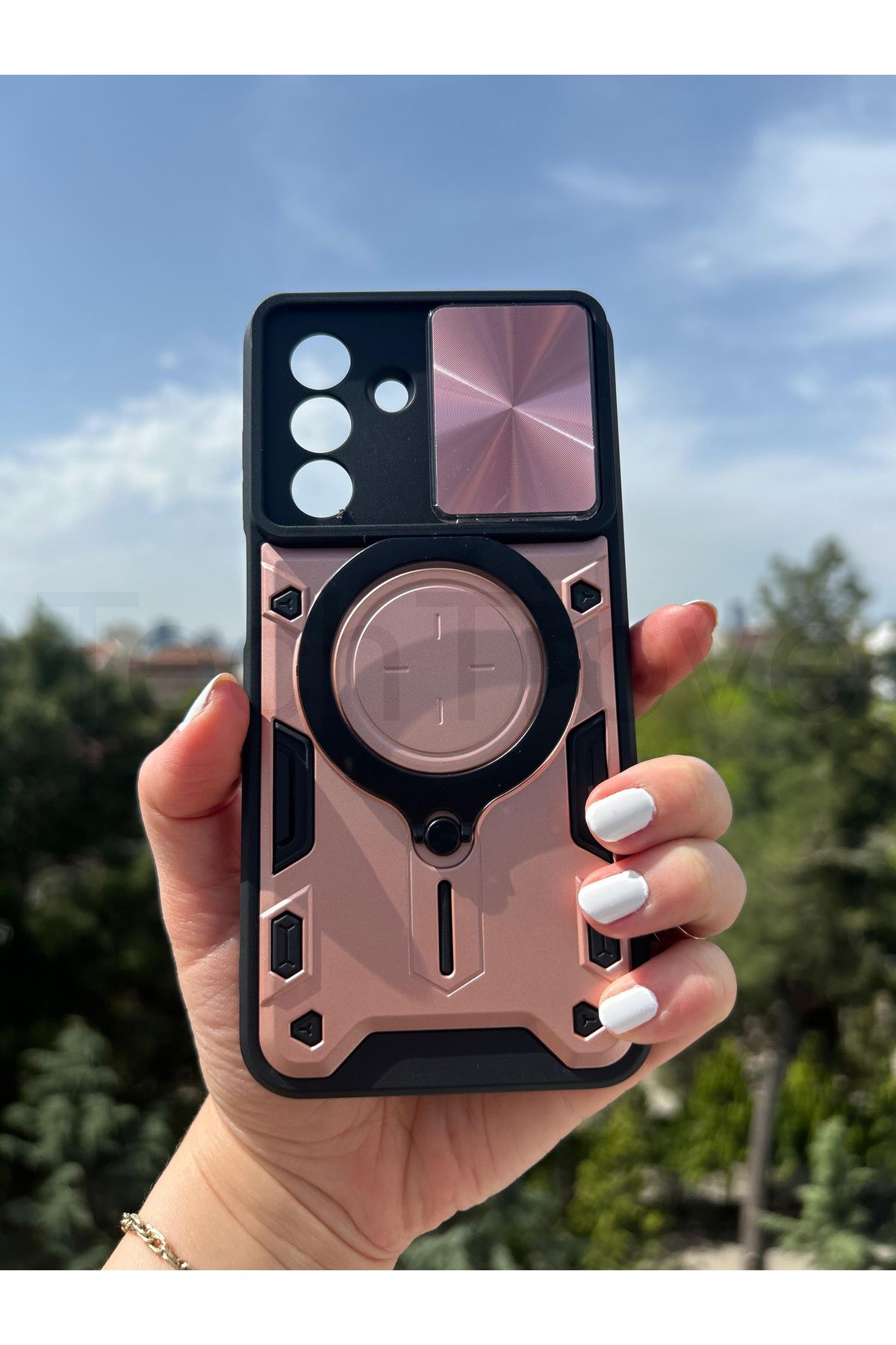 TechTrove Samsung Galaxy A56 Kılıf Kızaklı Kamera Korumalı Yüzüklü Tasarım Magnetic Tank Kapak