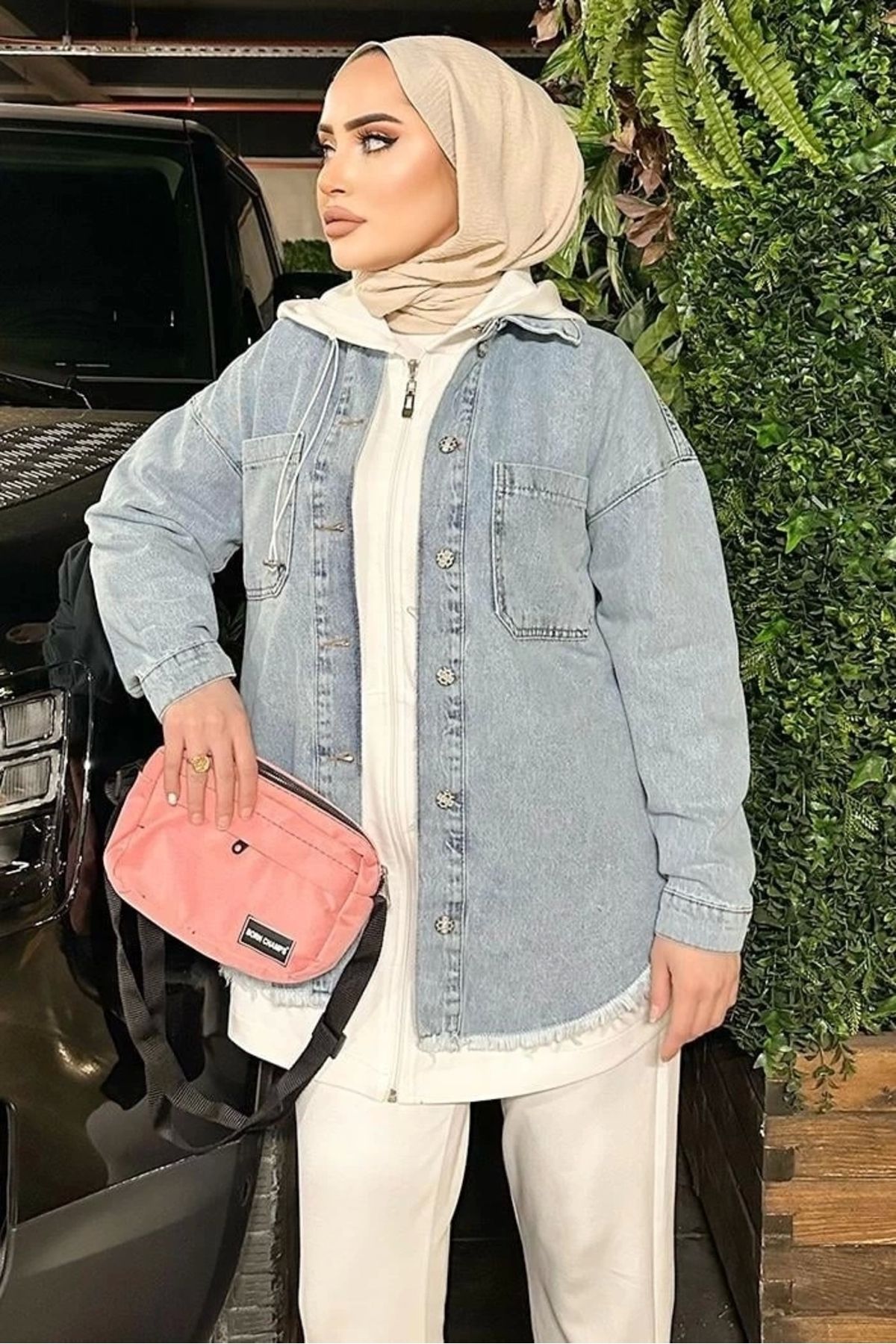 OurStyles Açık Buz Mavi Kar Yıkama Püskül Detay Kot Ceket Oversize