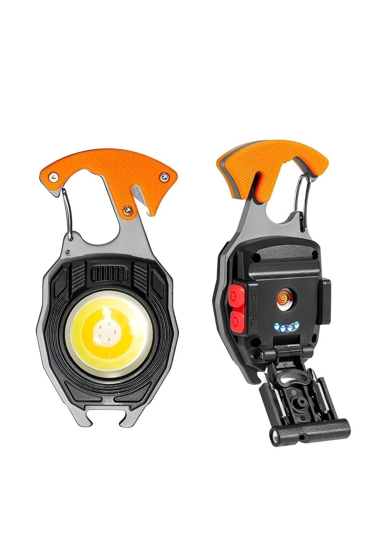 OurStyles Çok Fonksiyonlu Mini Led Lamba Anahtarlık Ve Çakmak Usb Şarjlı Kamp İçin Taşınabilir 7 Modlu