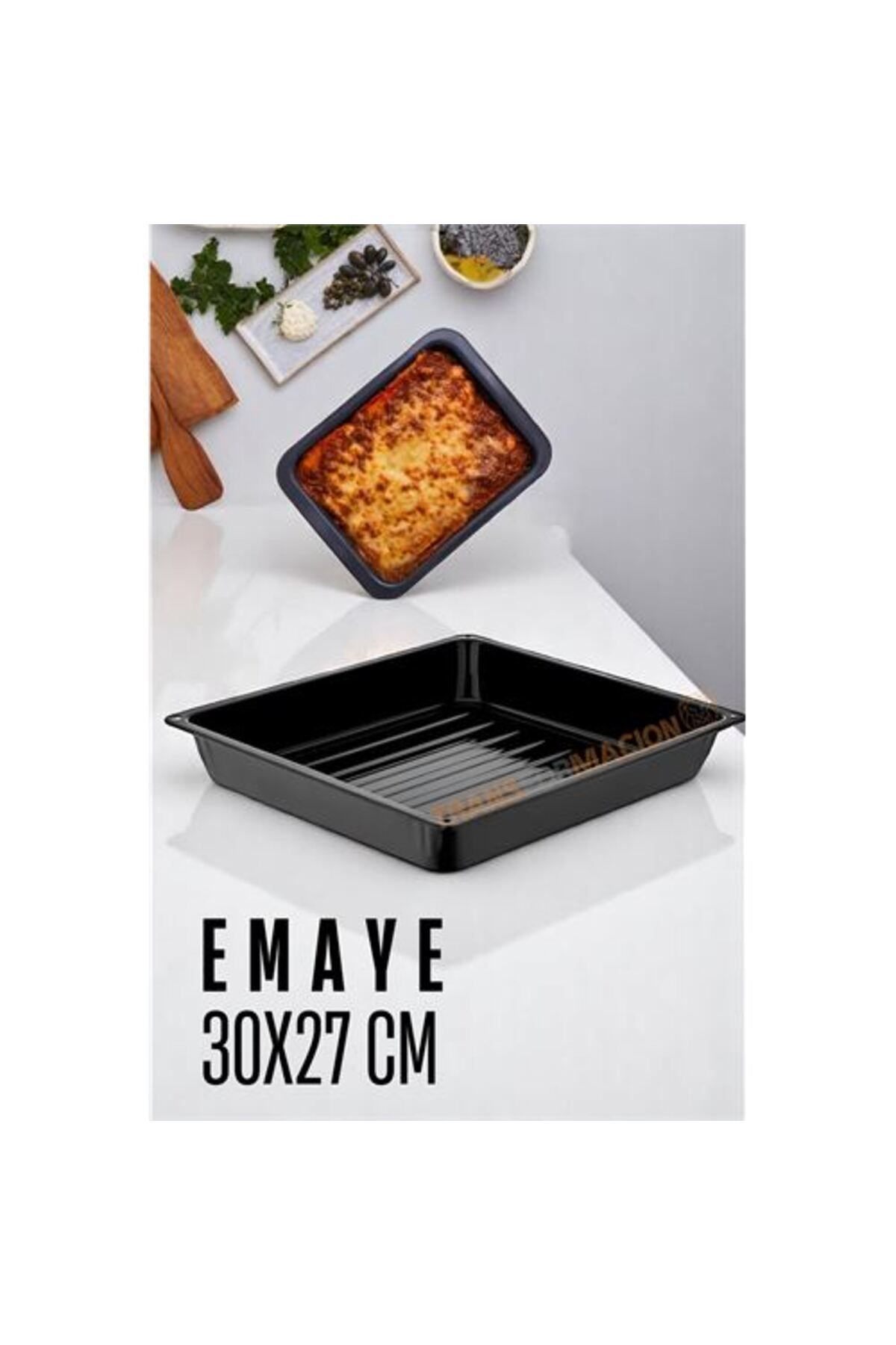 Store Engithalat Emaye Fırın Tepsisi Siyah - Dikdörtgen Emaye Fırın Tepsisi 30X27 Cm