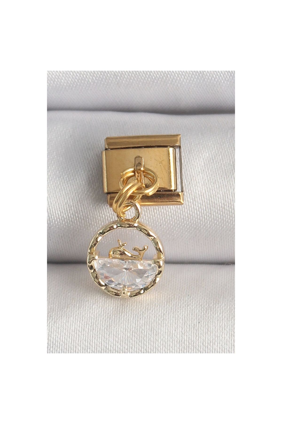 Marsilyan 316L Çelik Gold Renk Sallantı Zirkon Taşlı Balina Model Nomination Charm - TJ-BC1339