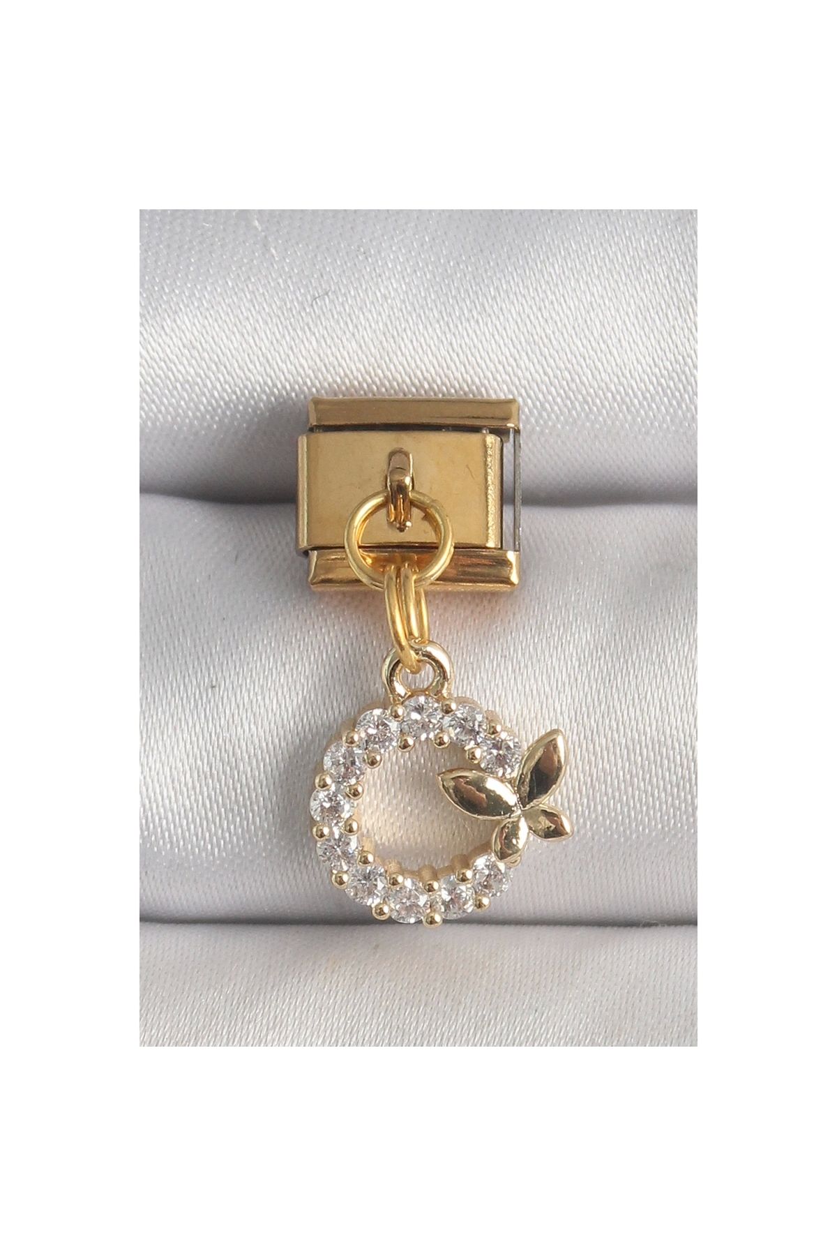 Marsilyan 316L Çelik Gold Renk Sallantı Zirkon Taşlı Kelebek Detay Nomination Charm - TJ-BC1365