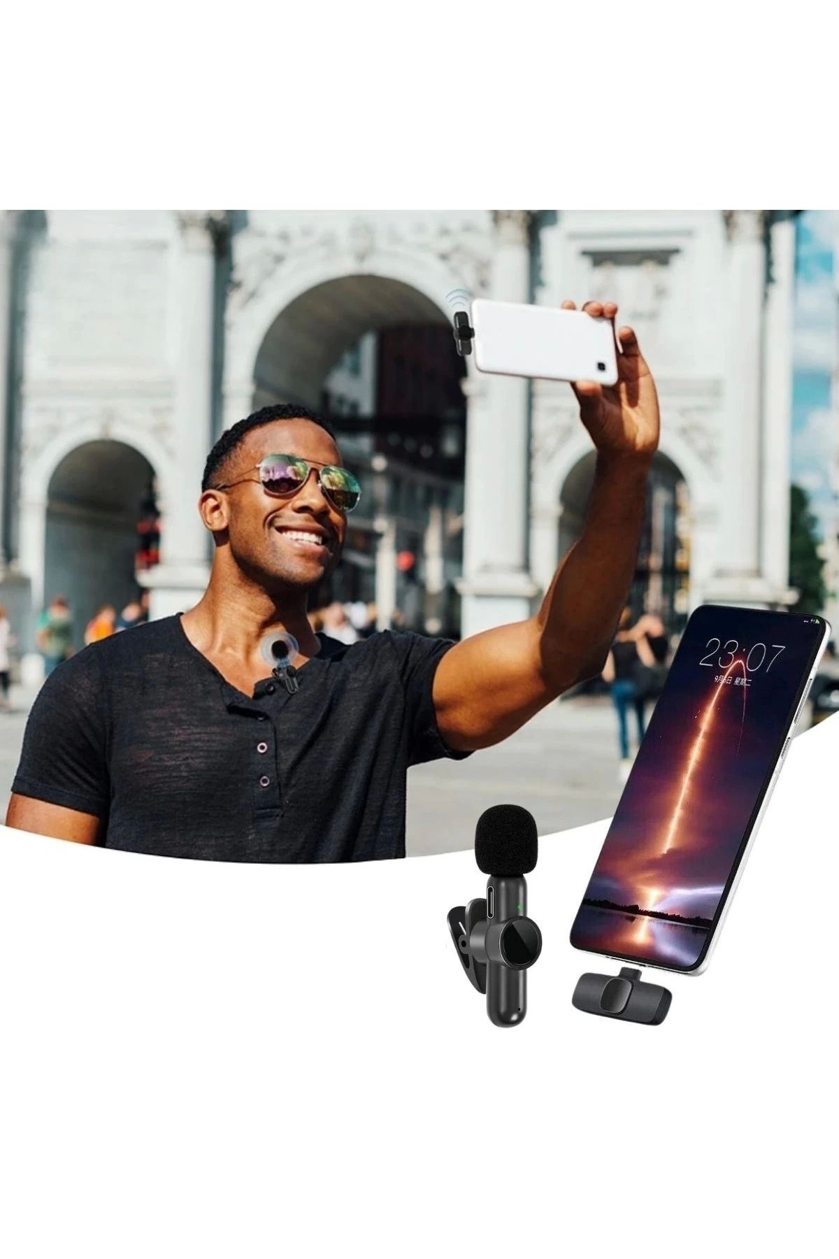 OurStyles Type C Uyumlu İphone Dönüştürücülü Kablosuz Yaka Mikrofonu Android Ve İphone Uyumlu Mini Mikrofon
