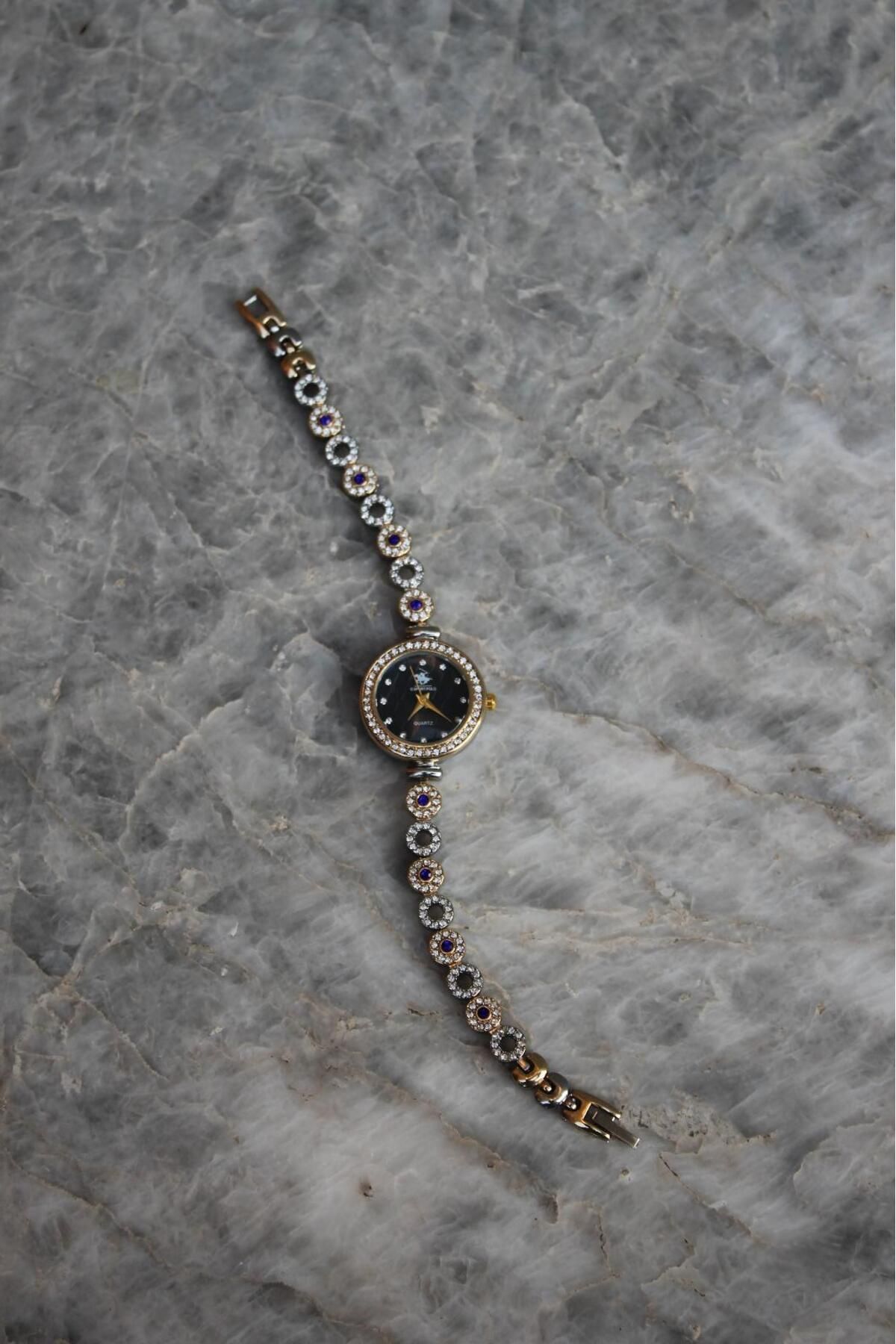 SHINELUC Bella Rosa Blue Oval Taşlı Gold Detaylı Kadın Saat