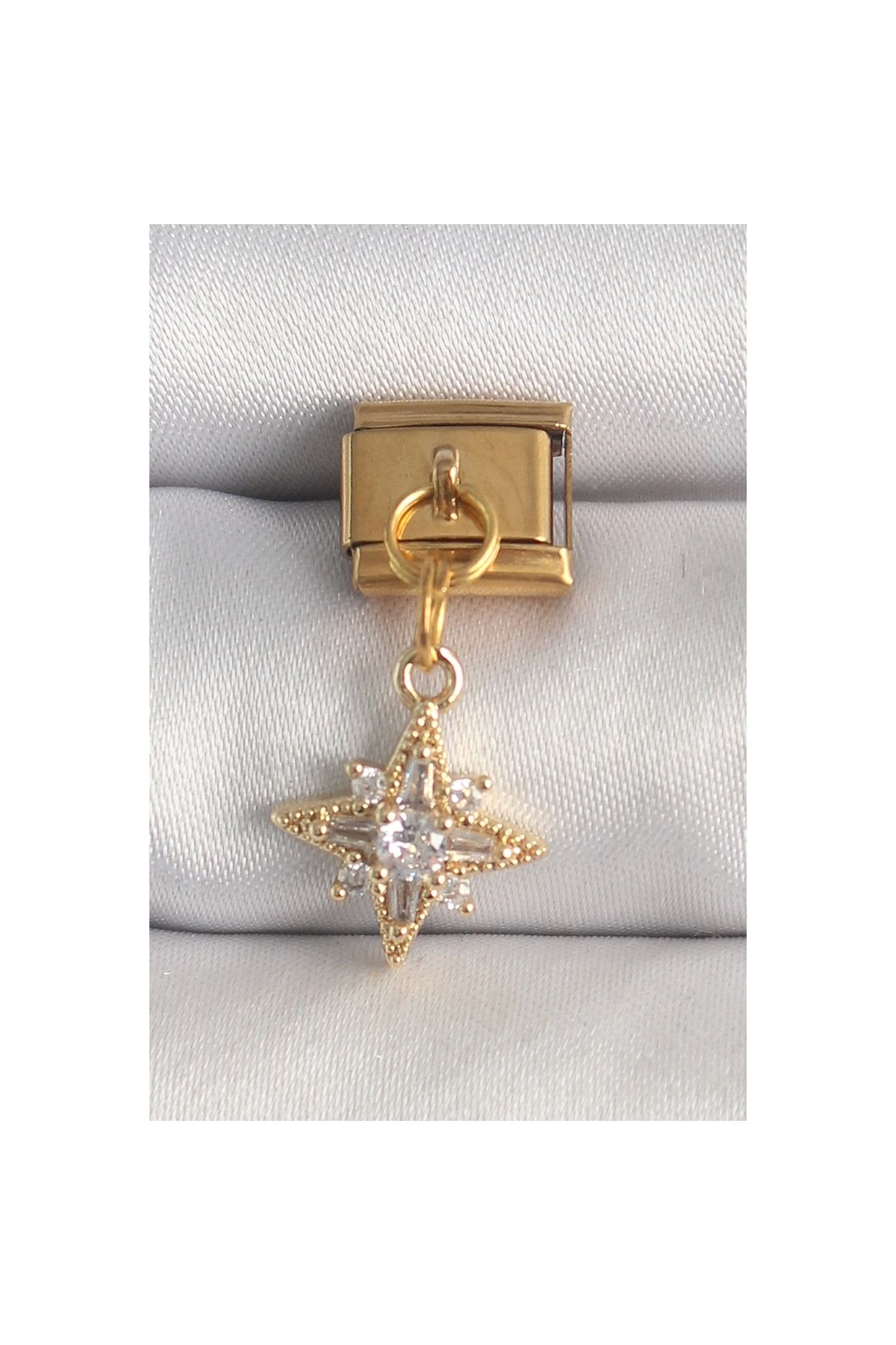 Marsilyan 316L Çelik Gold Renk Sallantı Zirkon Taşlı Kutup Yıldız Model Nomination Charm - TJ-BC1370