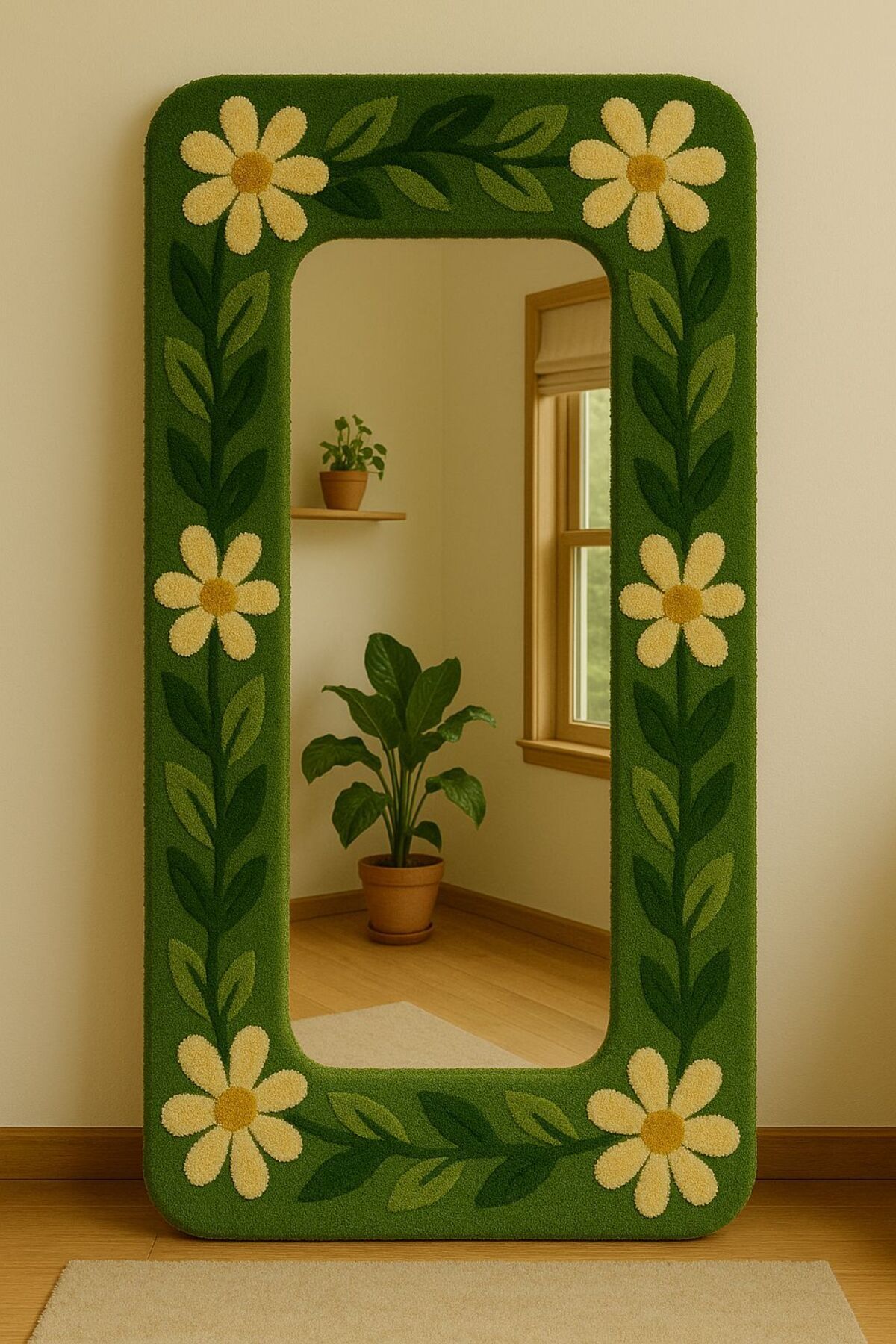 Afro Dekorasyon Tufting Ayna , Tasarım Ayna , Hediyelik Dekor Ayna ,Bohem Retro Ayna