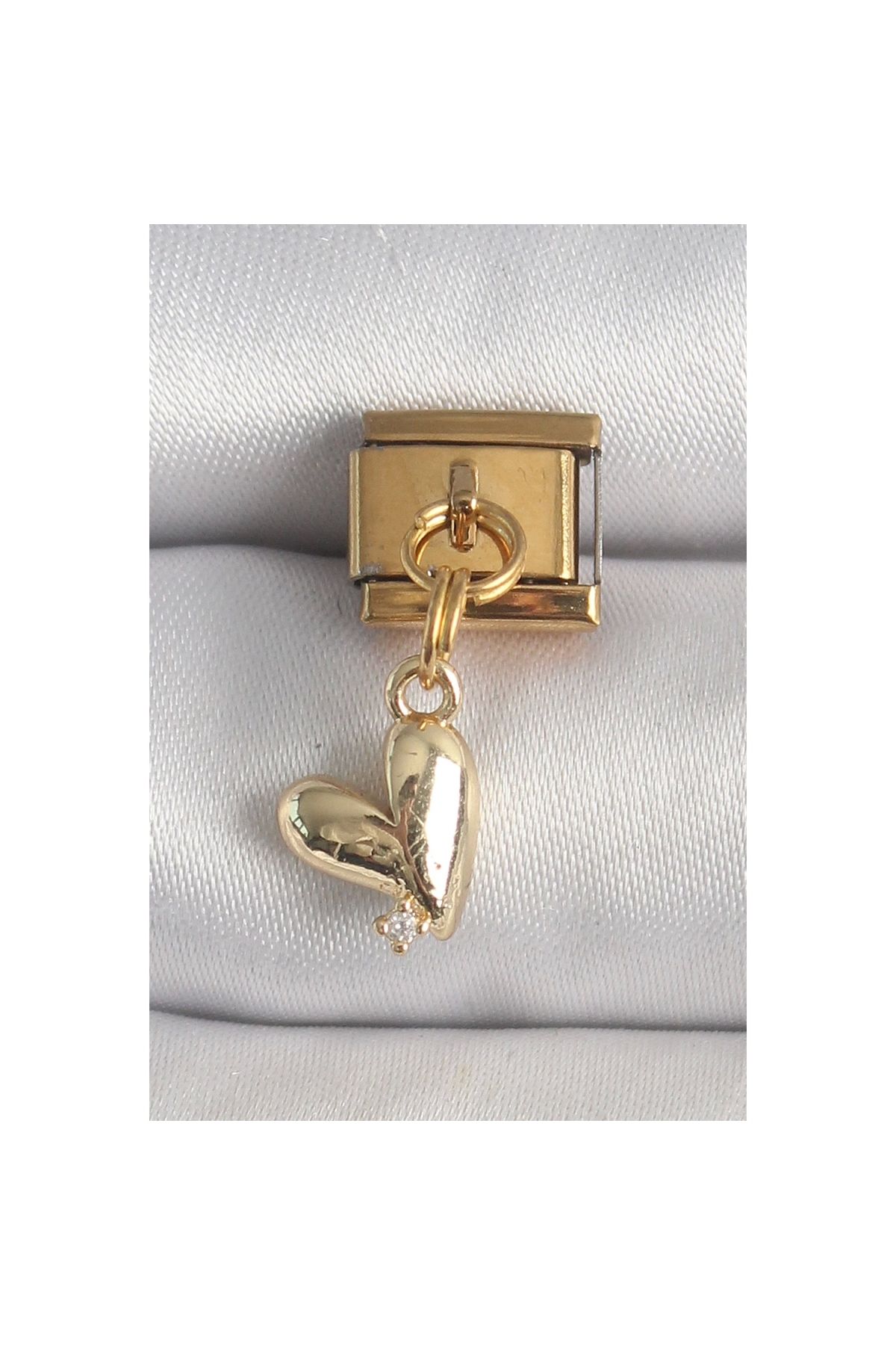 Marsilyan 316L Çelik Gold Renk Sallantı Kalp Model Zirkon Taş Detay Nomination Charm - TJ-BC1358