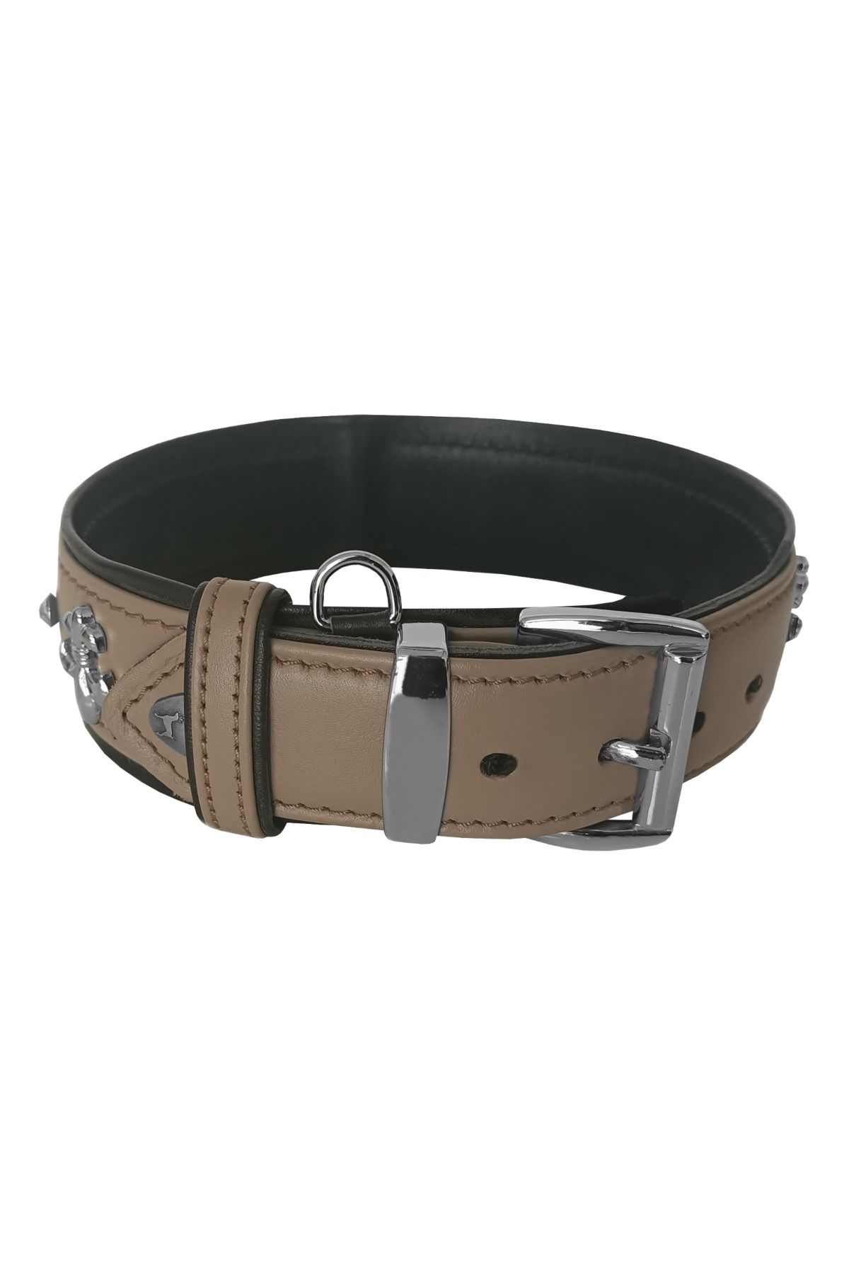 Angoravi Taşlı Ve Aynalı Köpek Boyun Tasması 49-55 cm Large Taba