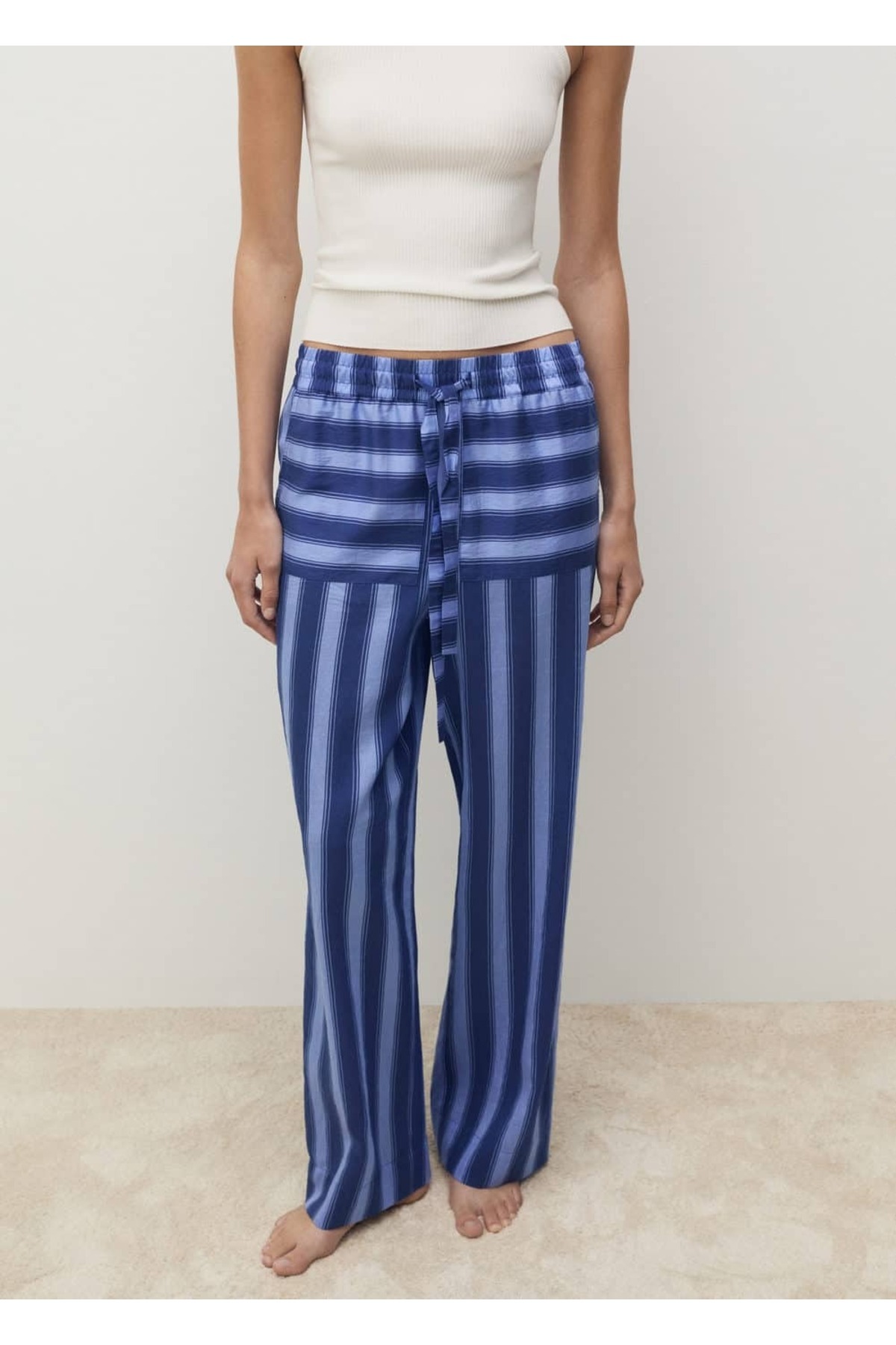 İki tonlu çizgili dokuma lyocell pantolon