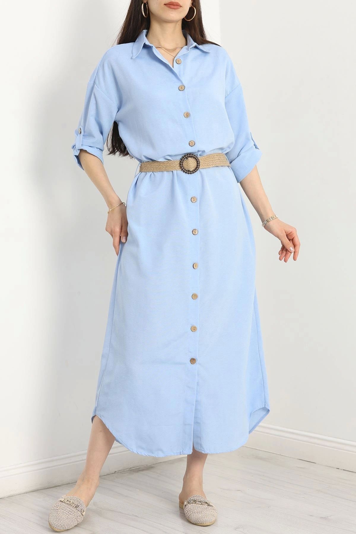 OurStyles Hasır Kemerli Keten Elbise Siyah - 41198.147.