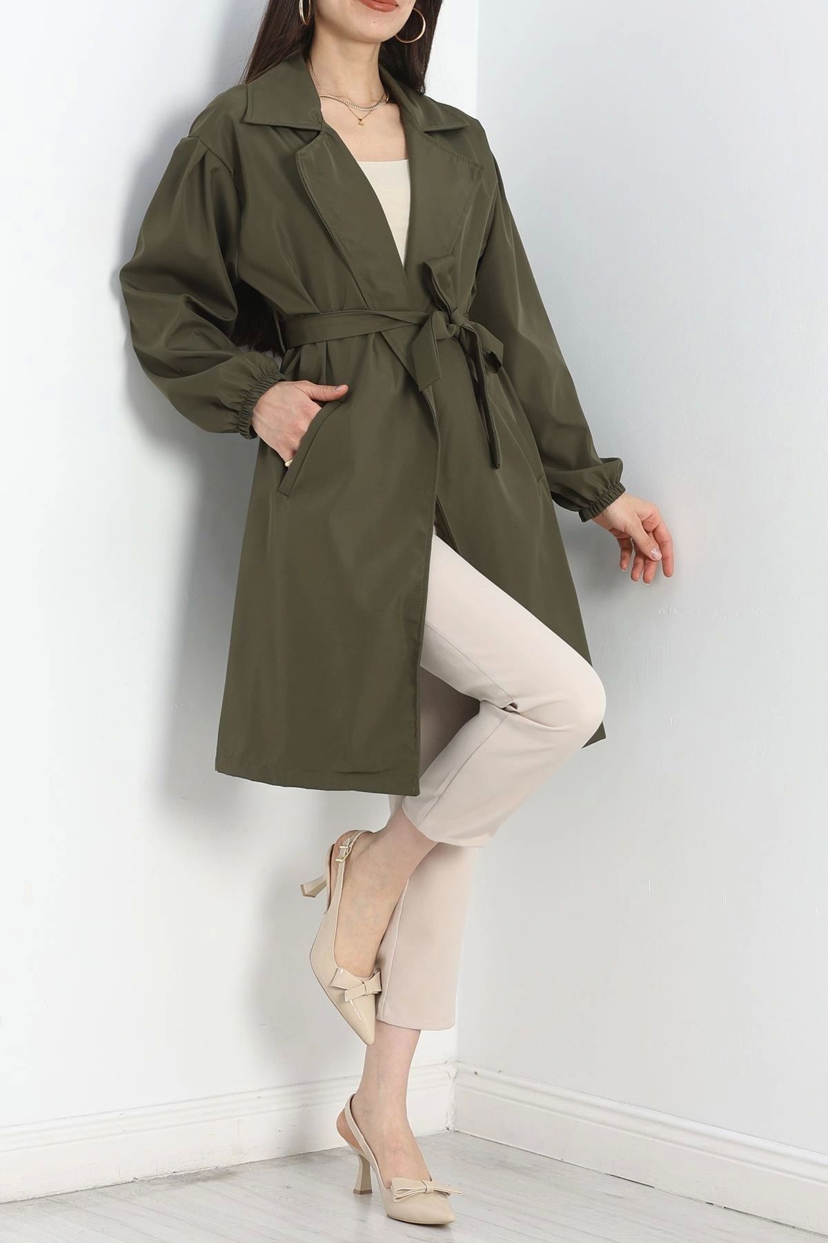 OurStyles Astarsız Kuşaklı Trençkot Haki - 40083.1908.