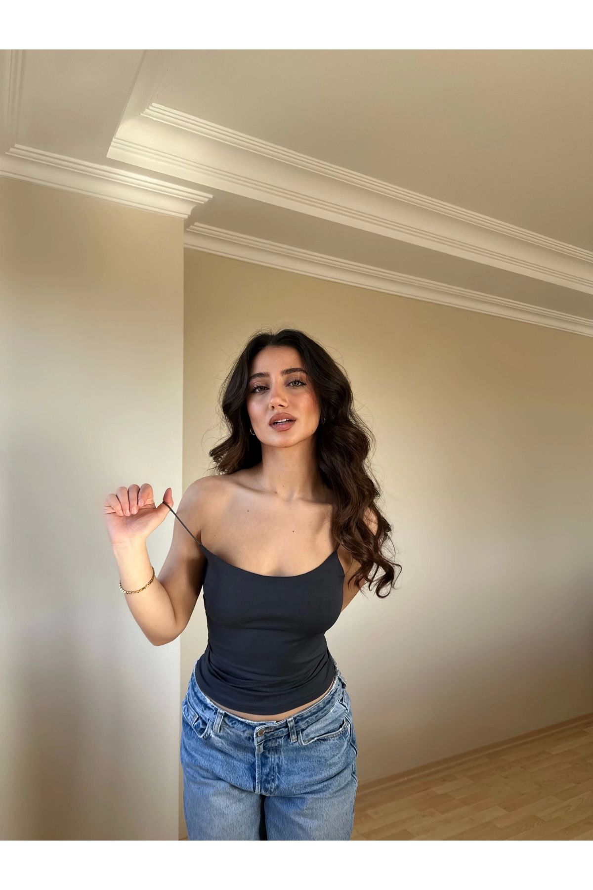 OurStyles Antrasit ZRA Model Poliamid İp Askı Bluz