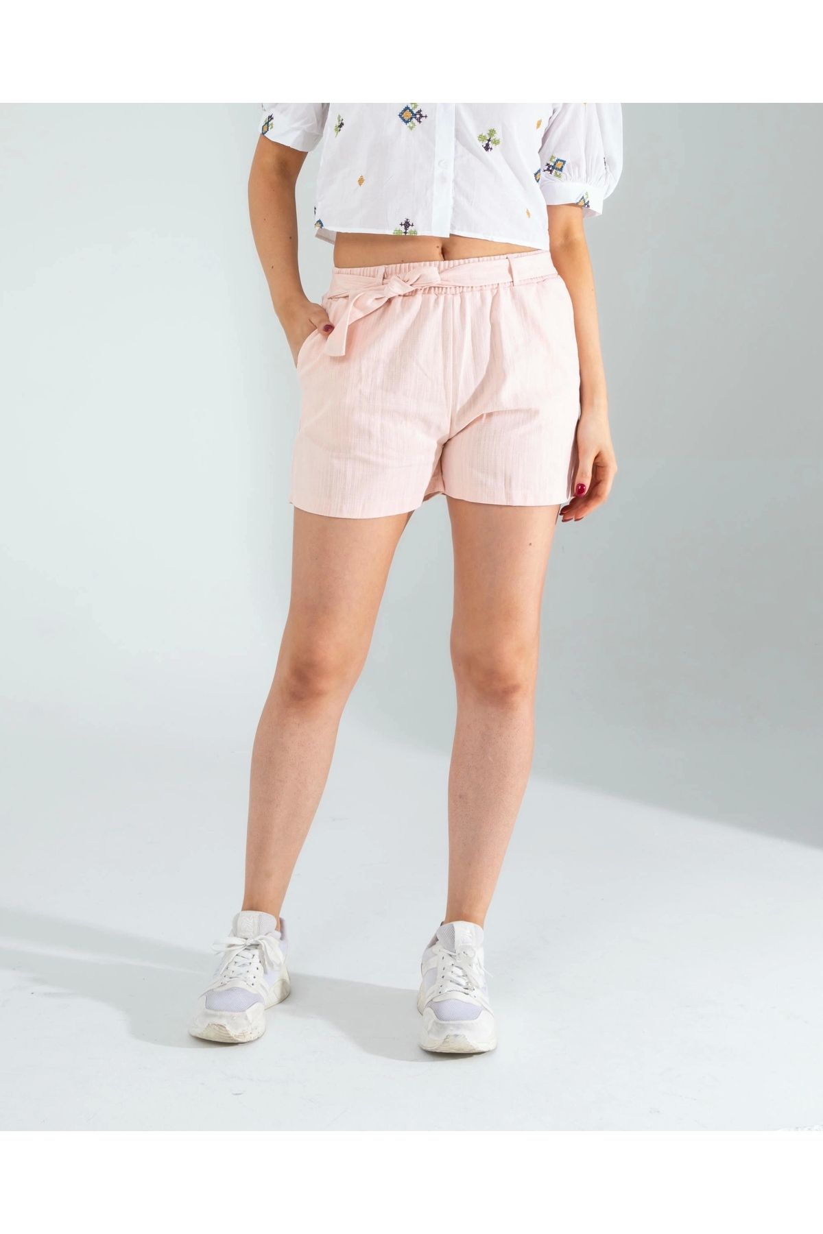OurStyles Somon Mng Beli Kuşaklı Keten Şort