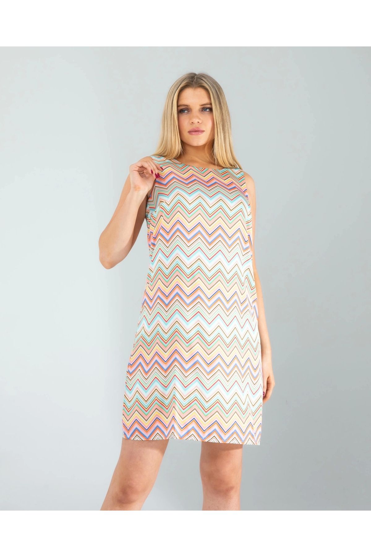OurStyles Geometrik Desen Saten Elbise