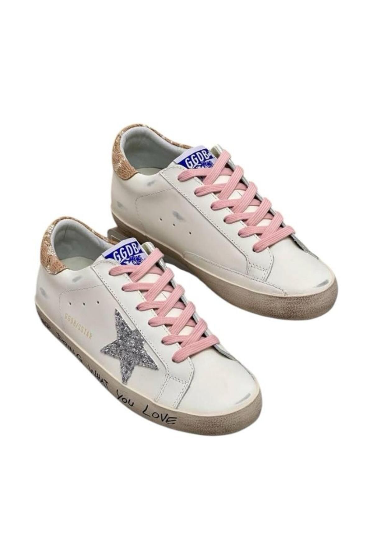 Globalux Women’s Super-Star Silver Glitter Star Pink Heeled Women's Shoes - Kadın Sneaker Gldn Goose