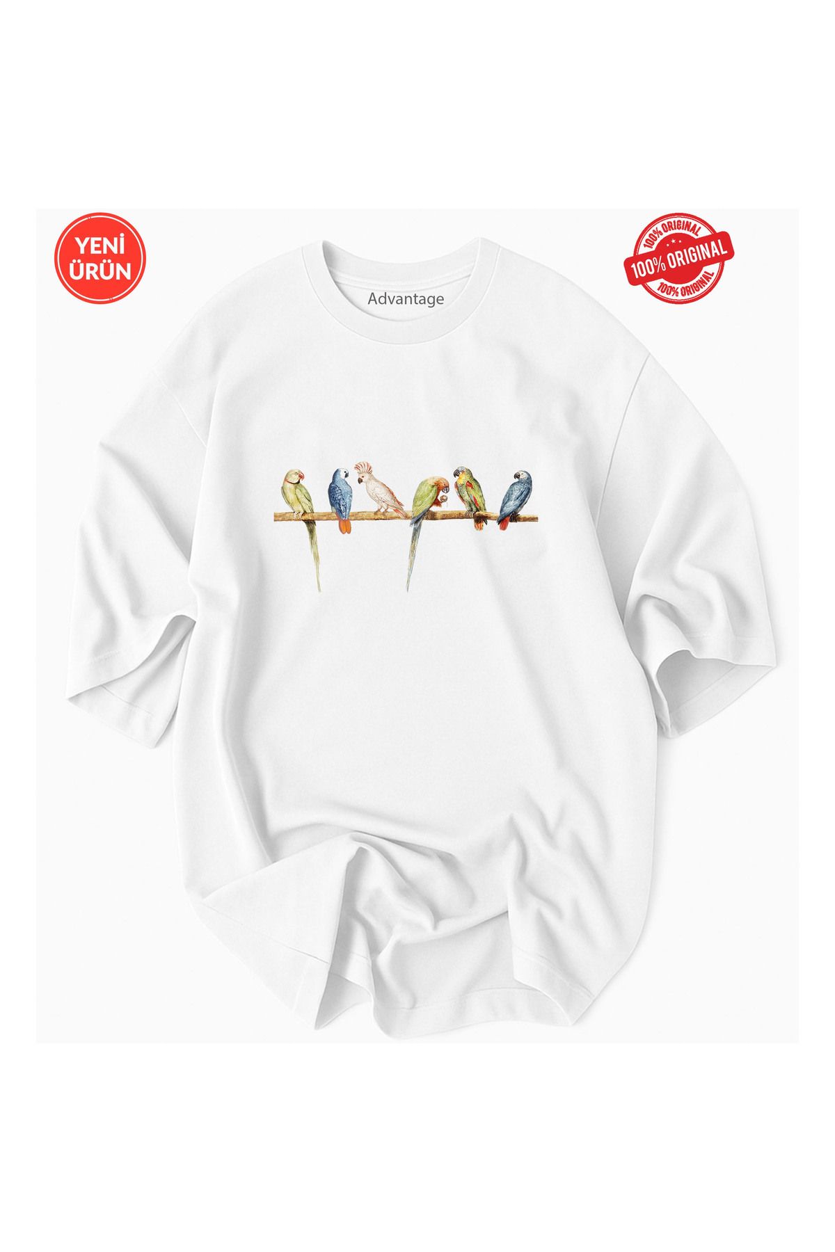 Advantage Ağactaki Kuş Desen Baskılı Oversize %100 Pamuk T-Shirt