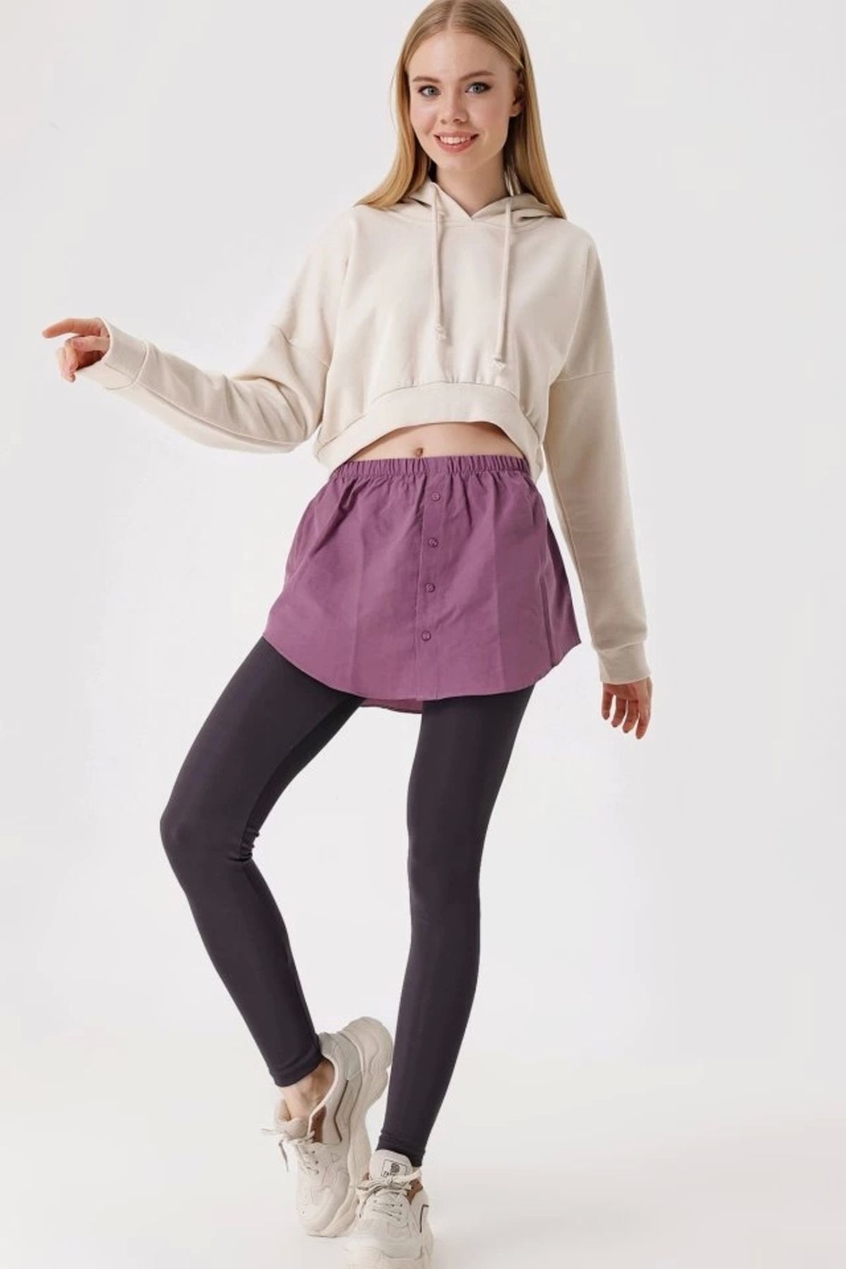 Kaplan 1888 Sweatshirt Ve Kazak Altı Gömlek Etek - Koyu Lila
