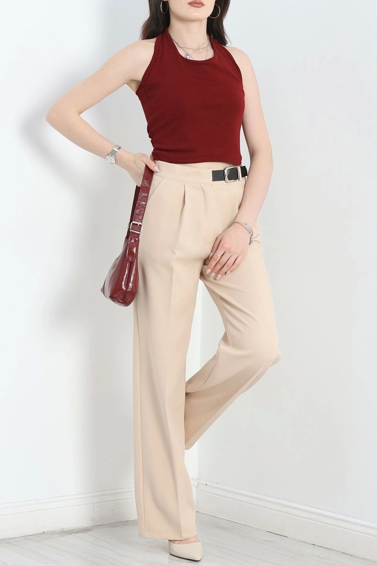 OurStyles Double Kumaş Kemerli Palazzo Pantolon Siyah - 30760.1397.