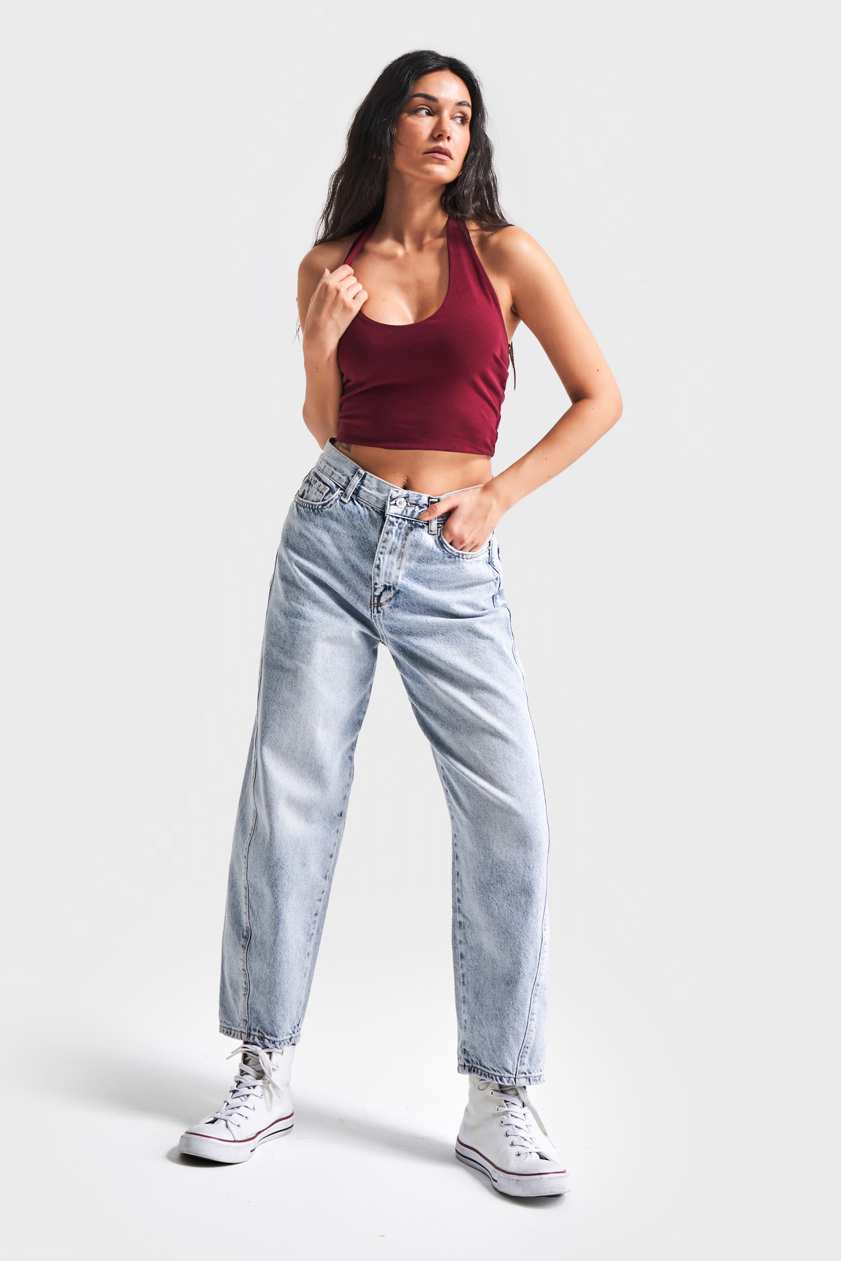 it's basic  Kadın Snow Kot Rengi Venüs Carrot Fit Rahat Kalıp Yüksek Bel Denim Jean - Görsel 3