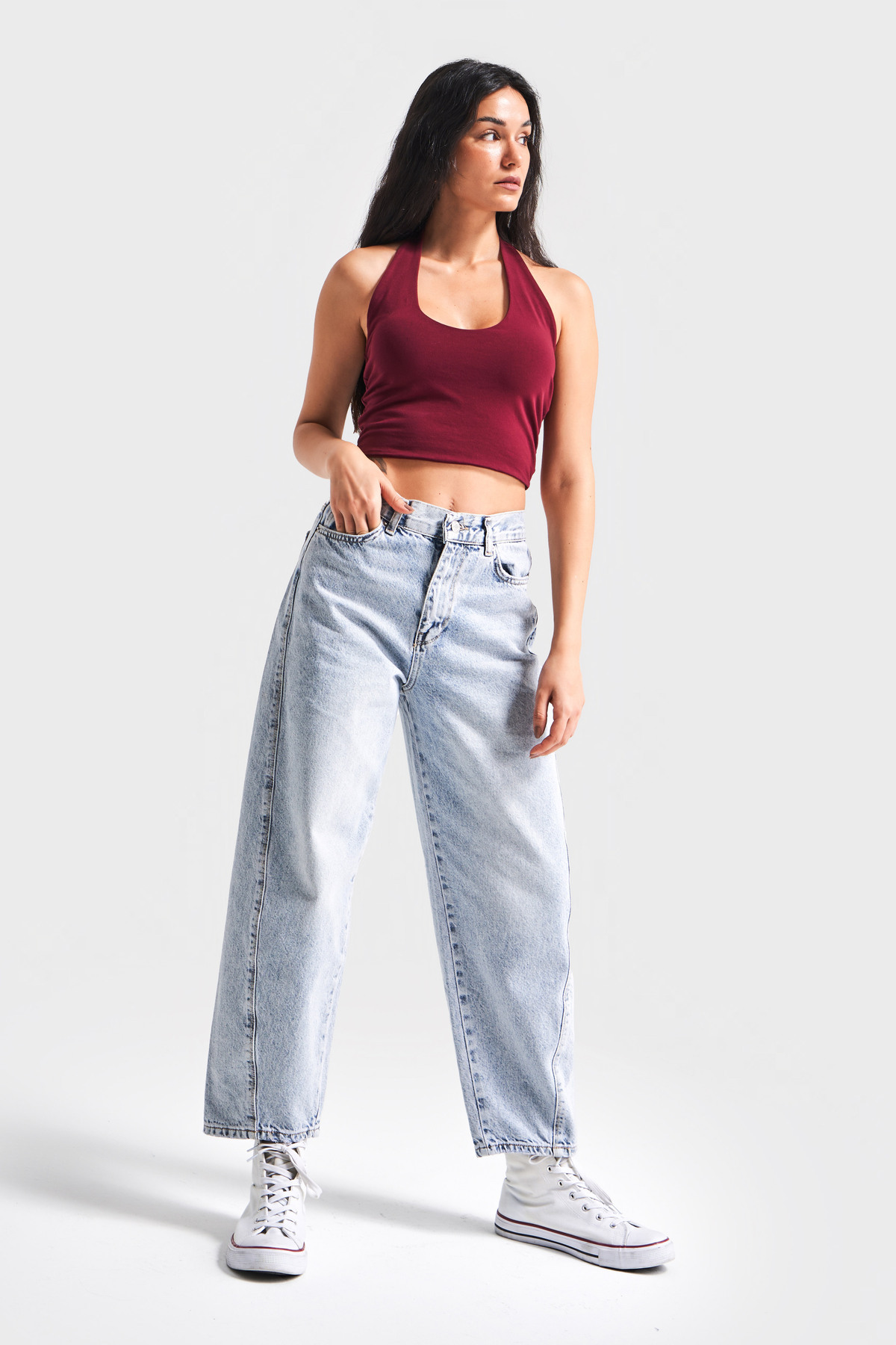 it's basic  Kadın Snow Kot Rengi Venüs Carrot Fit Rahat Kalıp Yüksek Bel Denim Jean - Görsel 7