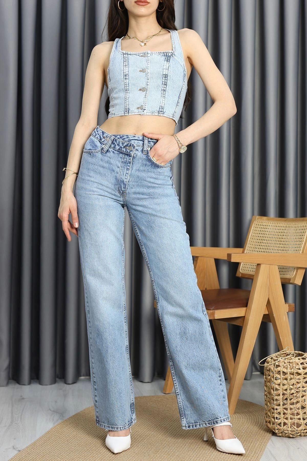 OurStyles Halter Yaka Crop Büstiyer Buzmavi - 1115.1966.