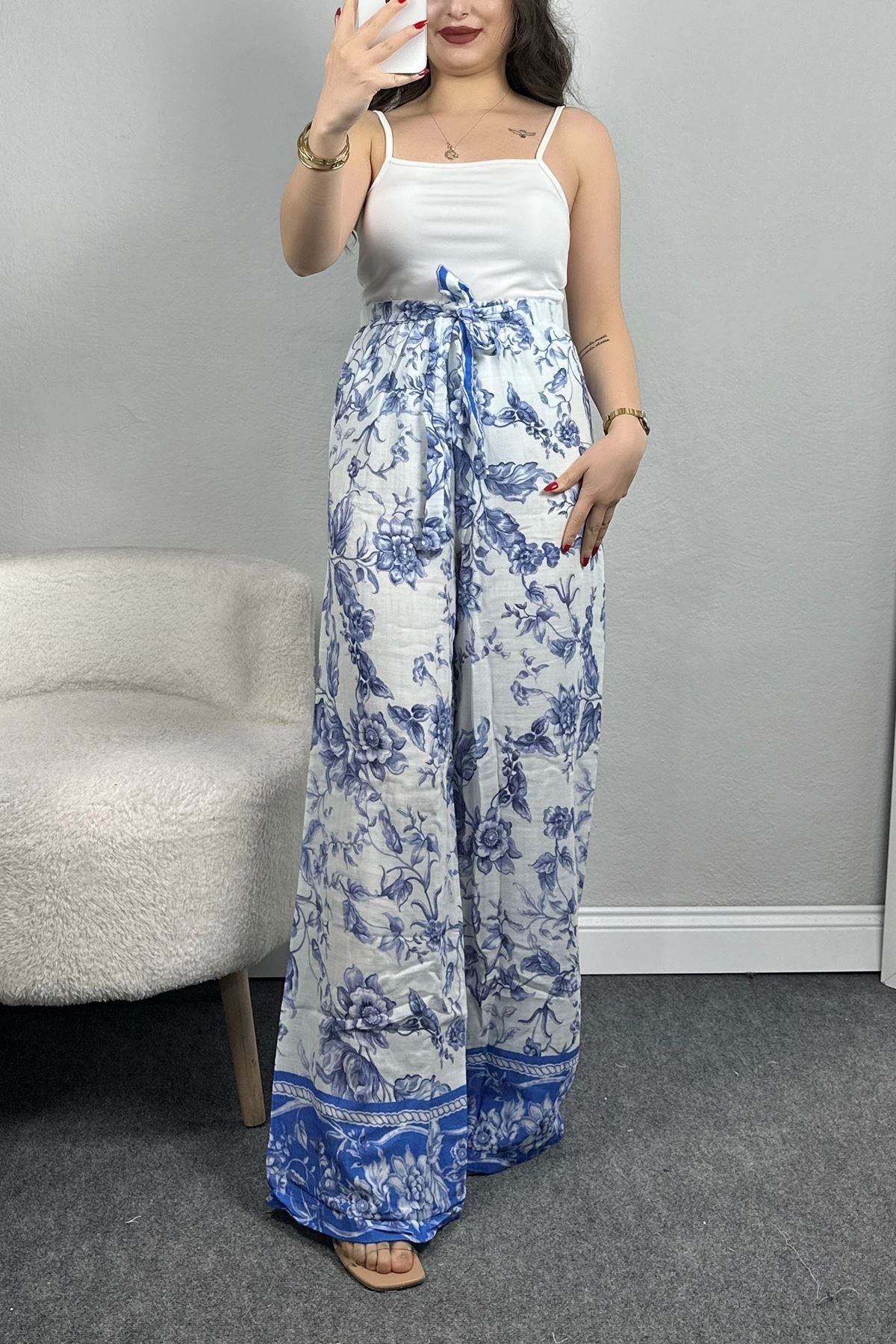 OurStyles Desenli Keten Pantolon Kırmızısiyah - 40997.701.