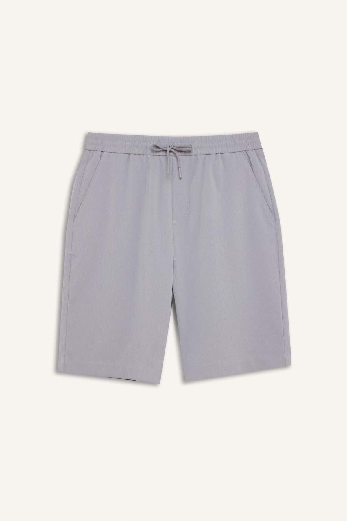 DeFacto-Regular Fit Waist Lace-Up Textured Bermuda Shorts D9451Ax25Sp 8