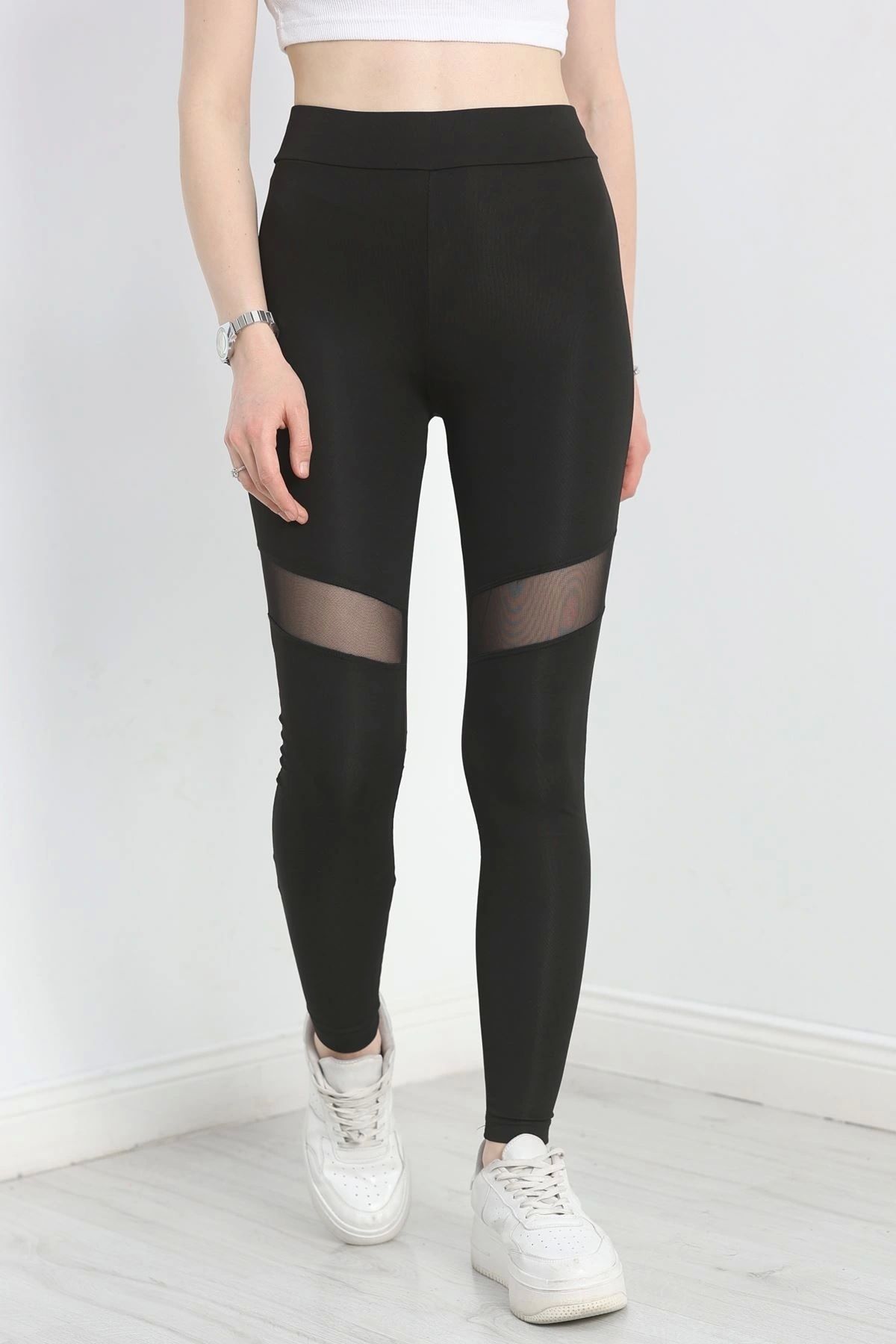 OurStyles Tül Detaylı Dalgıç Tayt Siyah - 50467.1098.