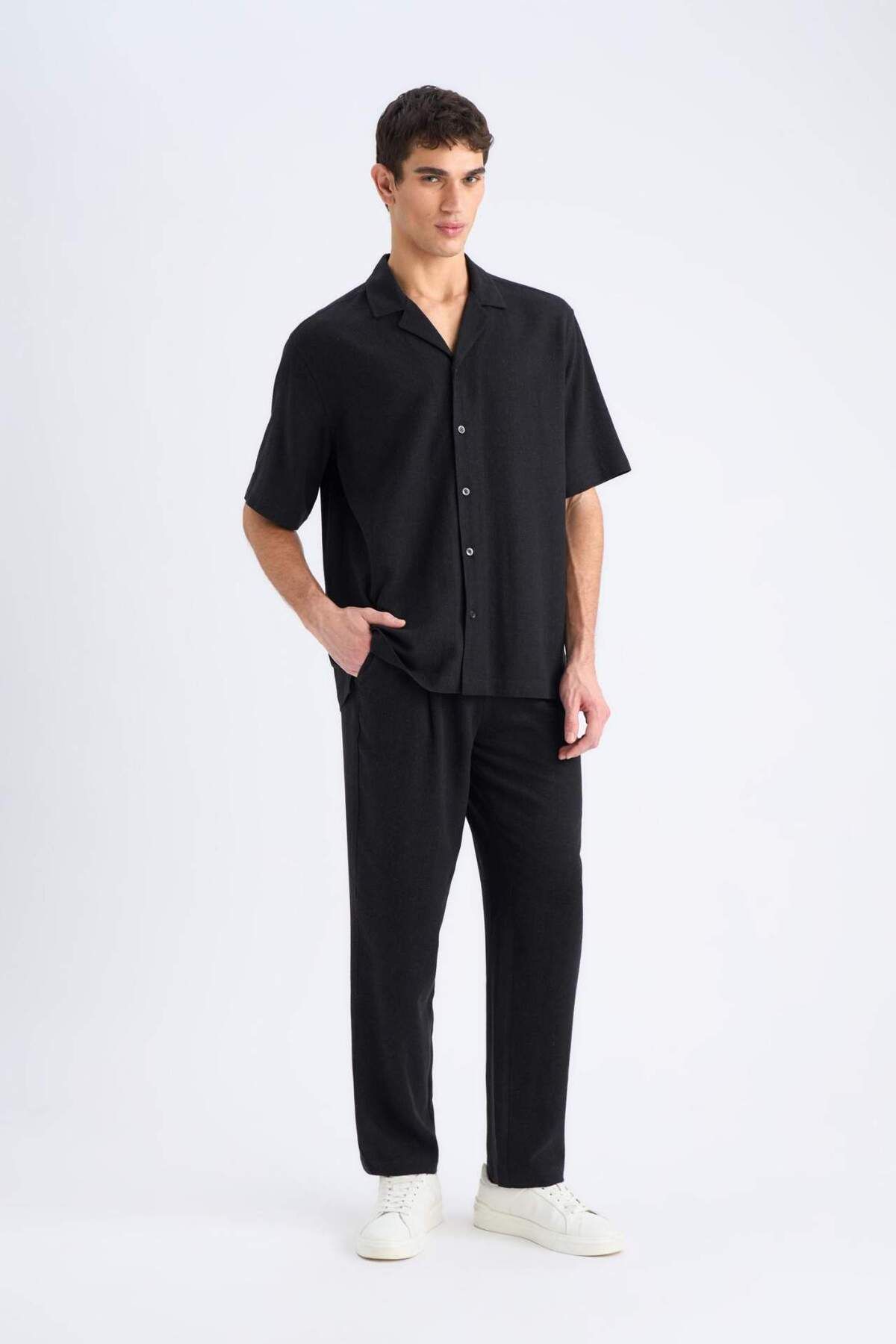 DeFacto-Summer Viscose Jogger Pants Regular Fit Regular Cut Linen Blended Straight Leg with Pockets B4867Ax25Sm 3