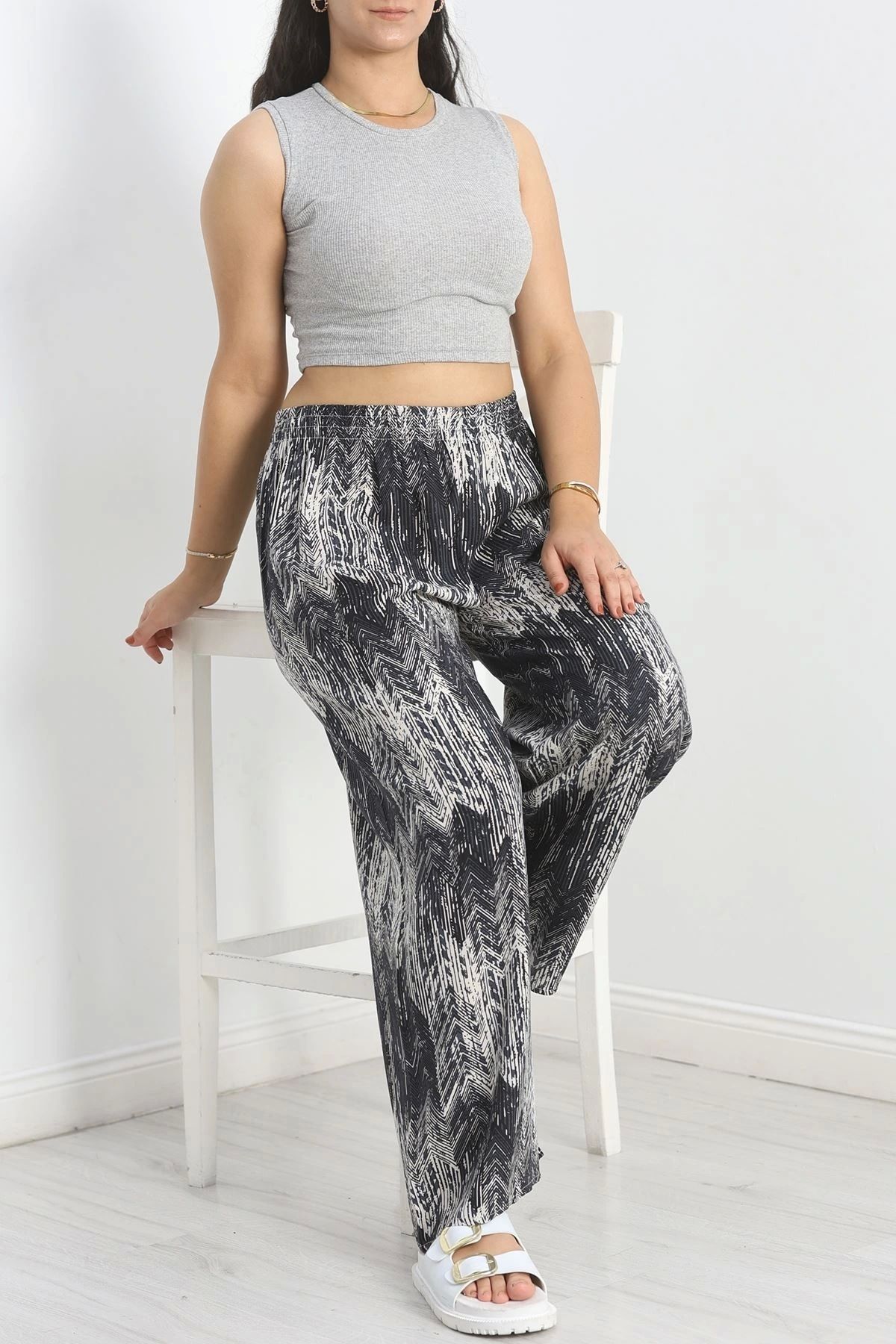 OurStyles Büyük Beden Dokuma Viskon Pantolon Mavi - 40901.1992.