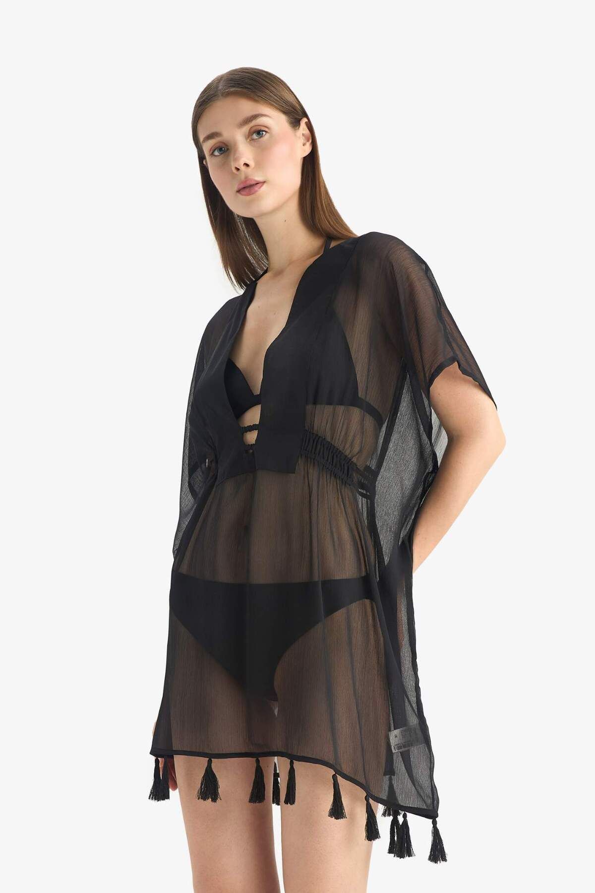 DeFacto-Schwarzer Chiffon-Kimono – Fall In Love Z9958az25sm 4