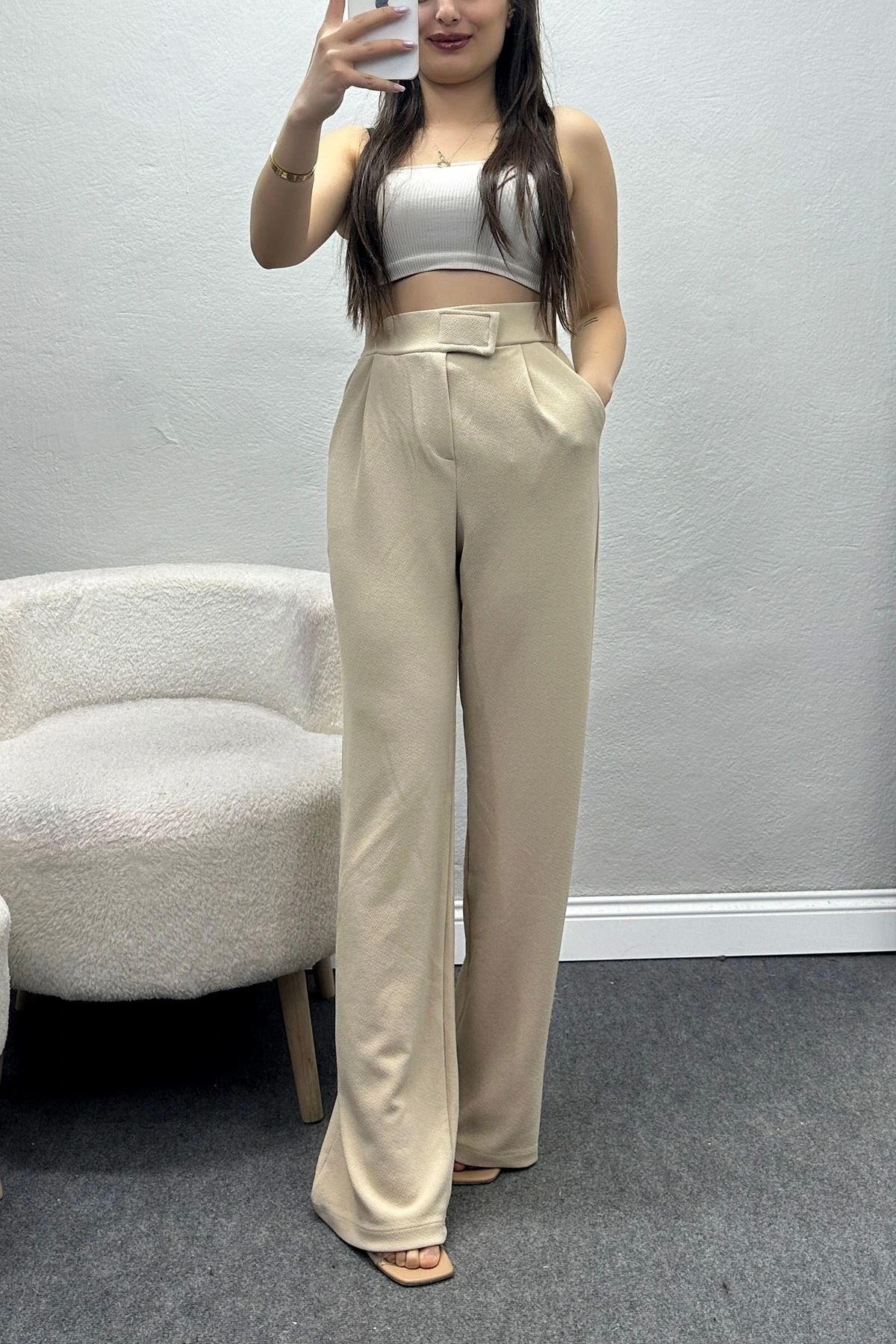 OurStyles Kemer Cırtlı Krep Pantolon Siyah - 20255.1865.